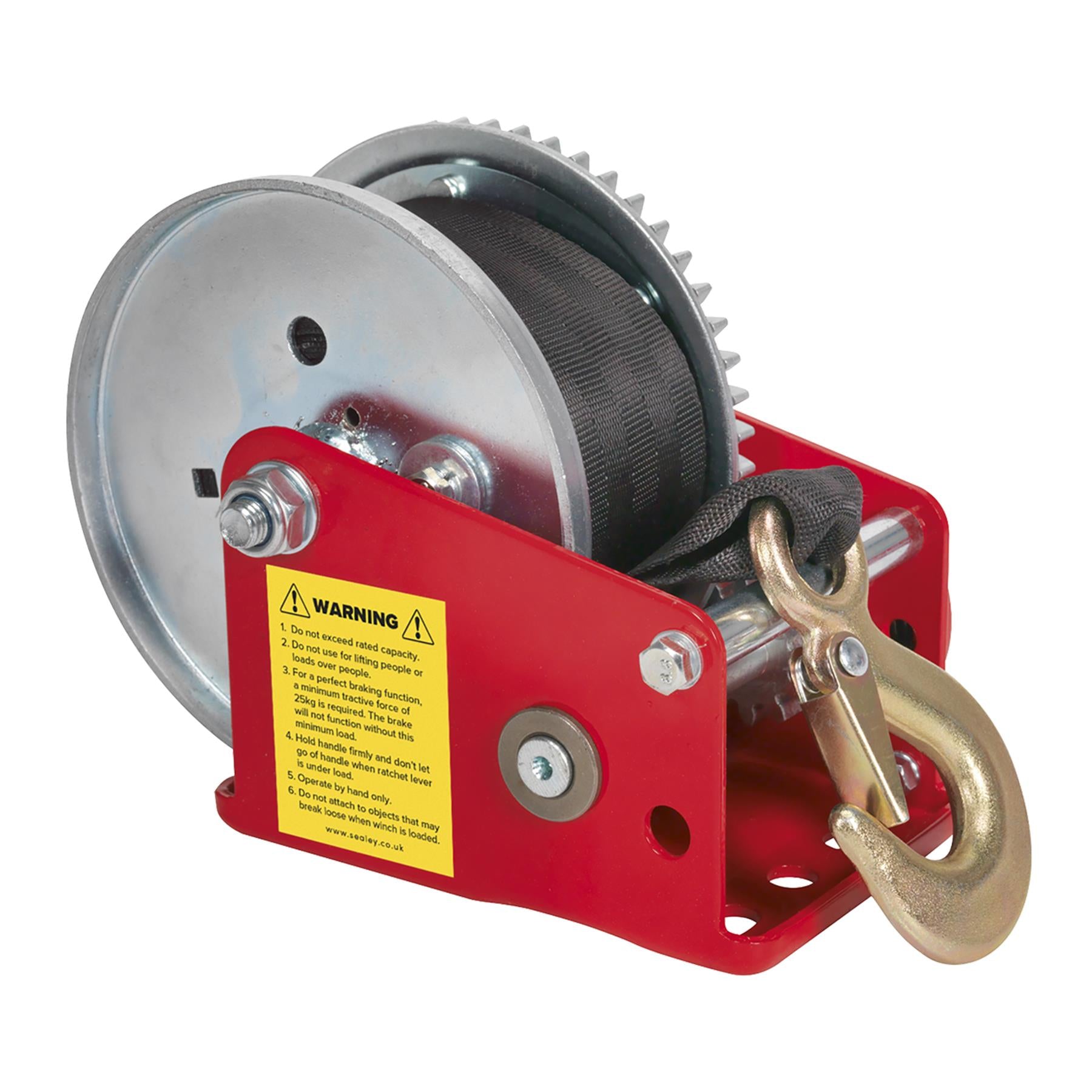 Sealey Geared Hand Winch with Brake & Webbing 540kg Capacity