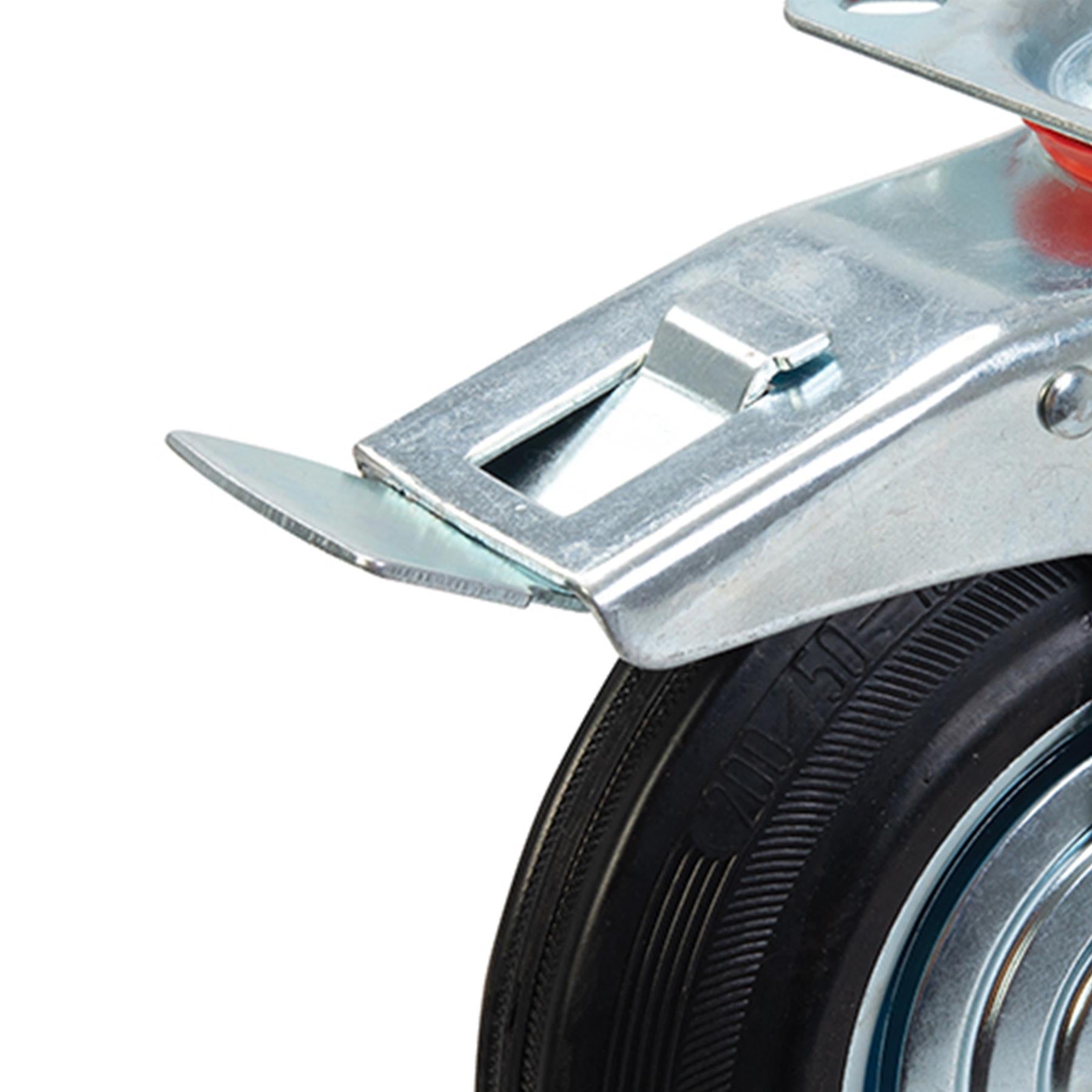 Heavy Duty Braked Rubber Castor - 200mm 200Kg With Non-Marking Tyres And Brake