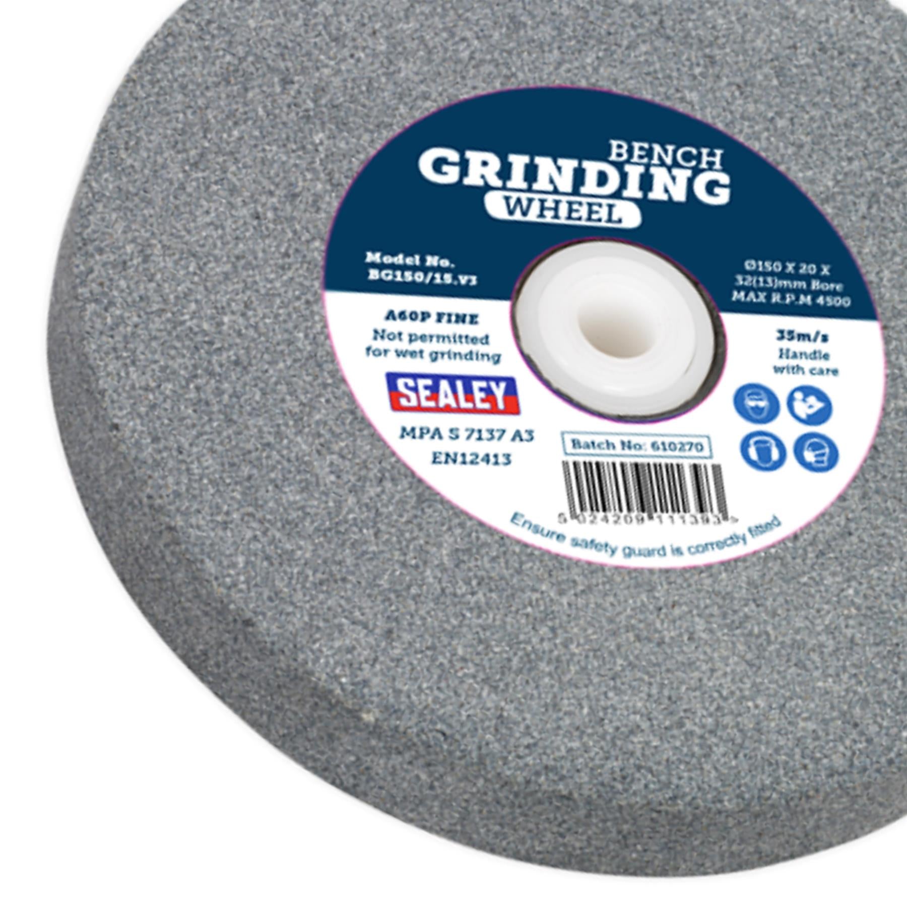 Sealey 150 x 20mm Grinding Stone 32(13)mm Bore A60P Fine