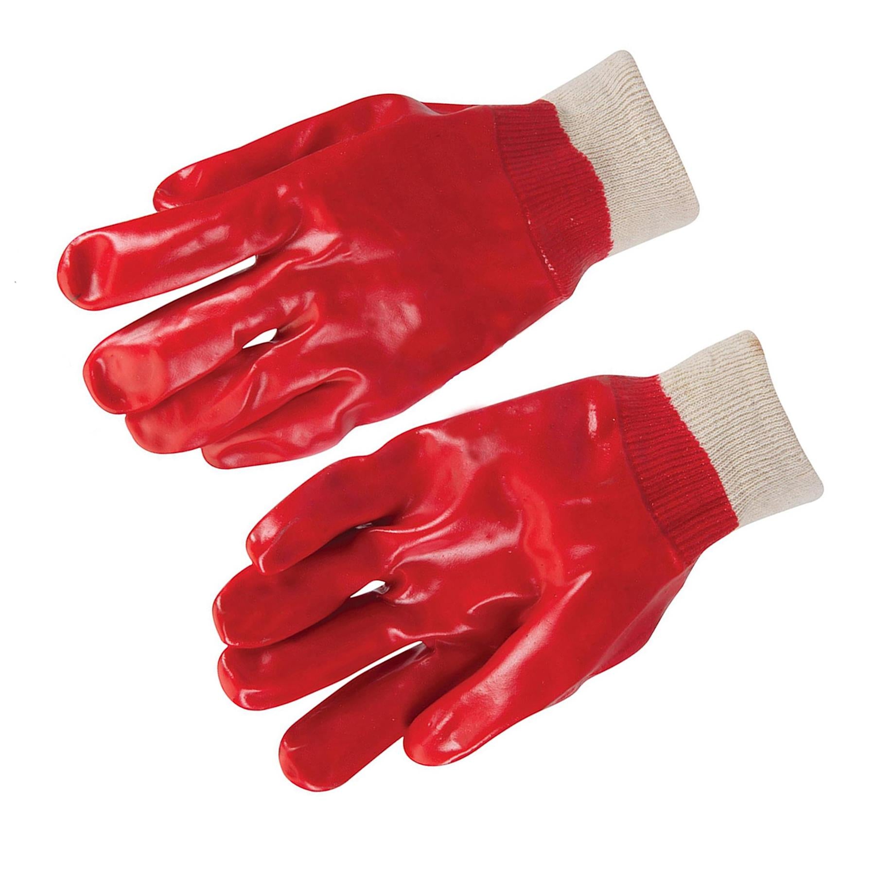 3 X Red PVC Gloves Full Dipped Quality Safety Protective Workwear Ppe New