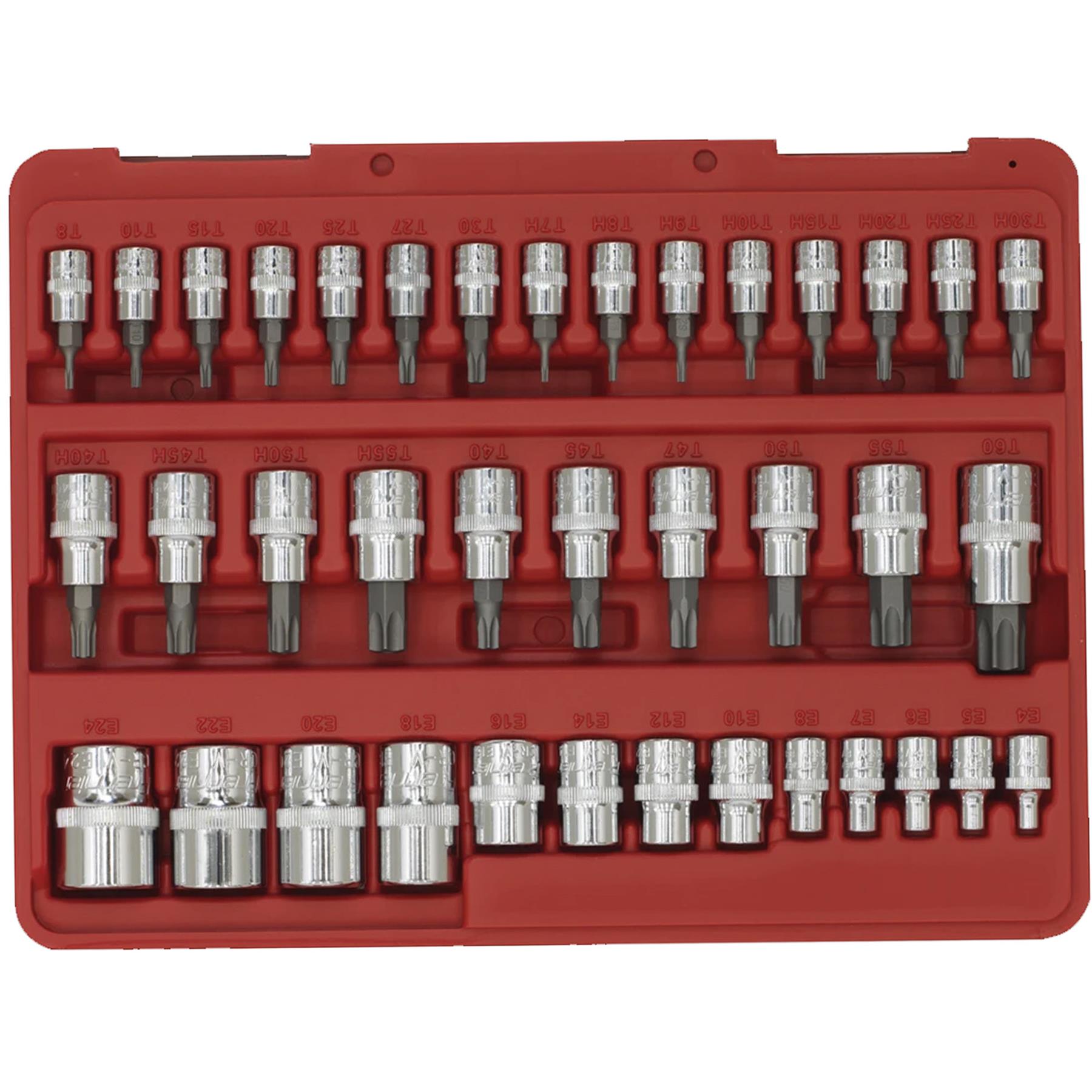 Sealey TRX-Star* & Security Socket Bit Set 38pc 1/4",3/8"&1/2"Sq Dr