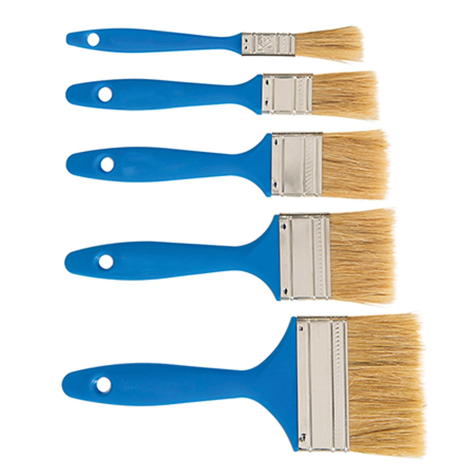 Disposable Paint Brush Set 5Pc Utility Brushes W/ Pure Bristles & Wooden Handle