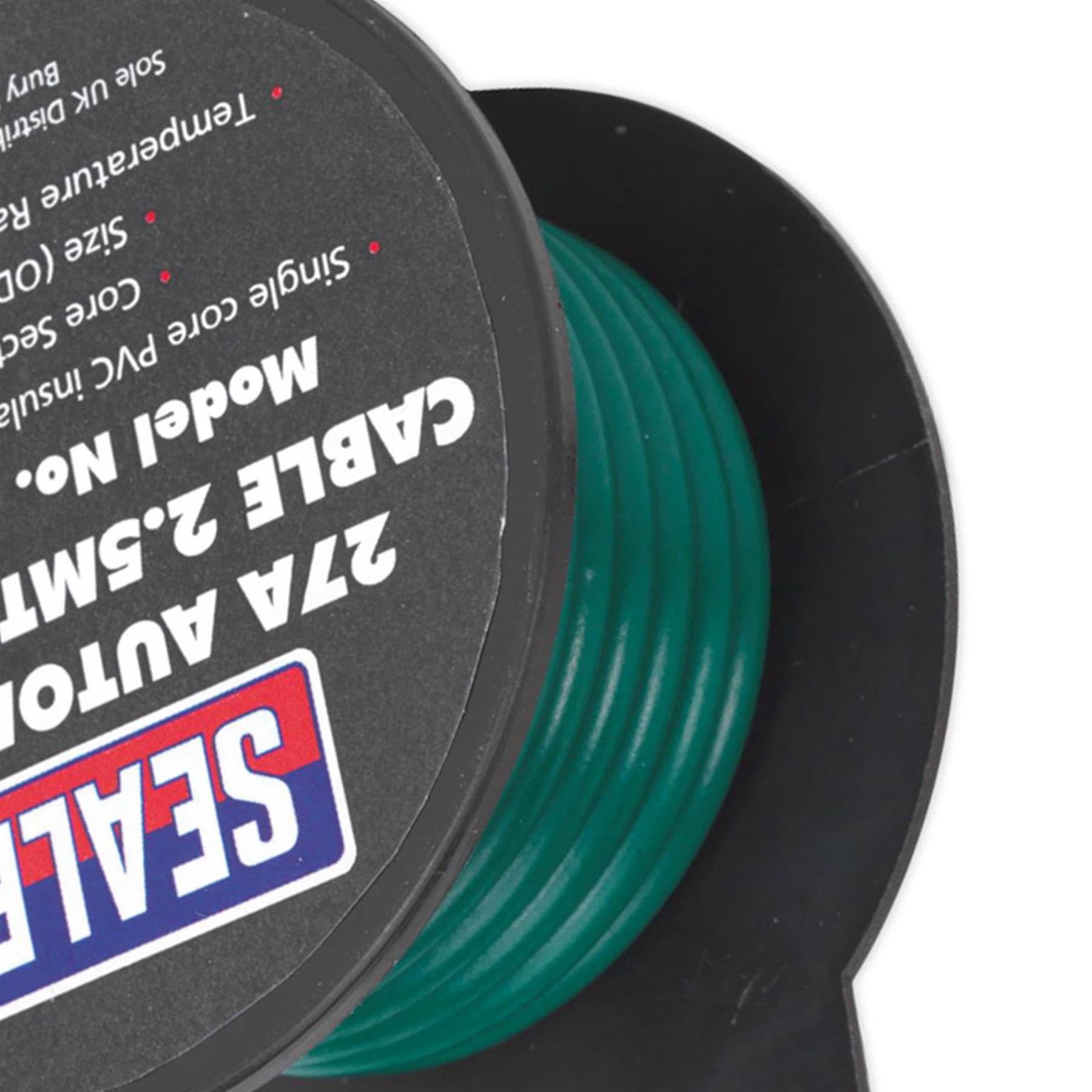Sealey Automotive Thick Wall Electrical Auto Loom Car Cable 27A 2.5m Green