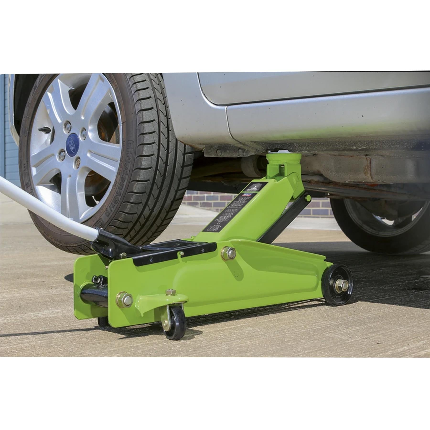 Sealey Trolley Jack 3tonne Long Chassis Heavy-Duty Hi-Vis