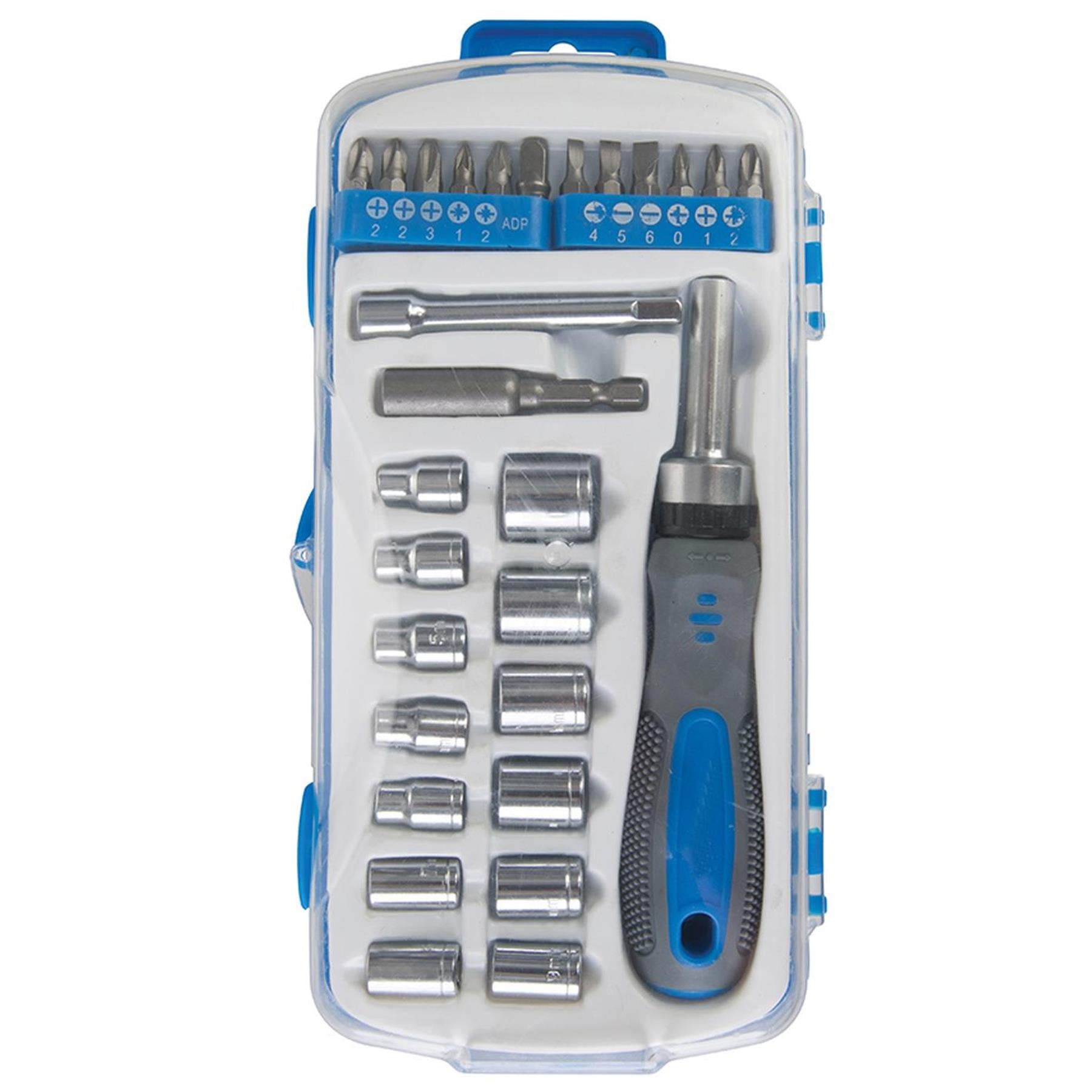 Socket & Driver Set 28Pc Chrome Vanadium Steel Ratchet Driver & Sockets Bits