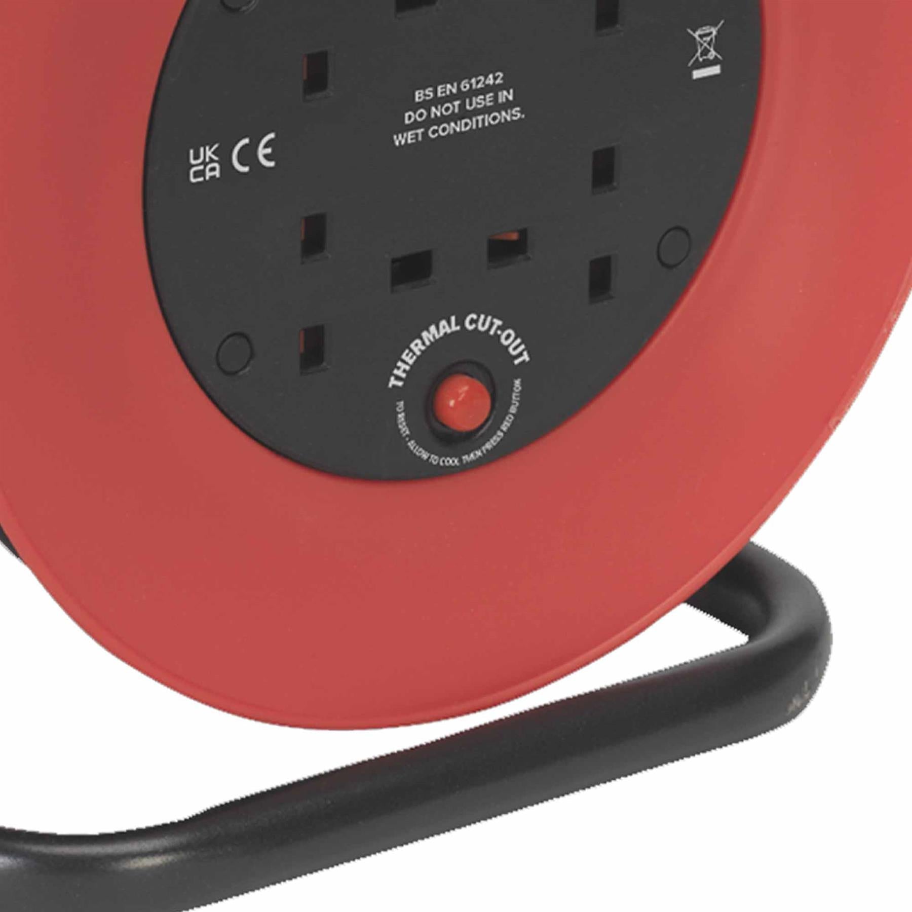 Sealey Cable Reel 25m 4 x 230V 2.5mm Heavy-Duty Thermal Trip CR22525