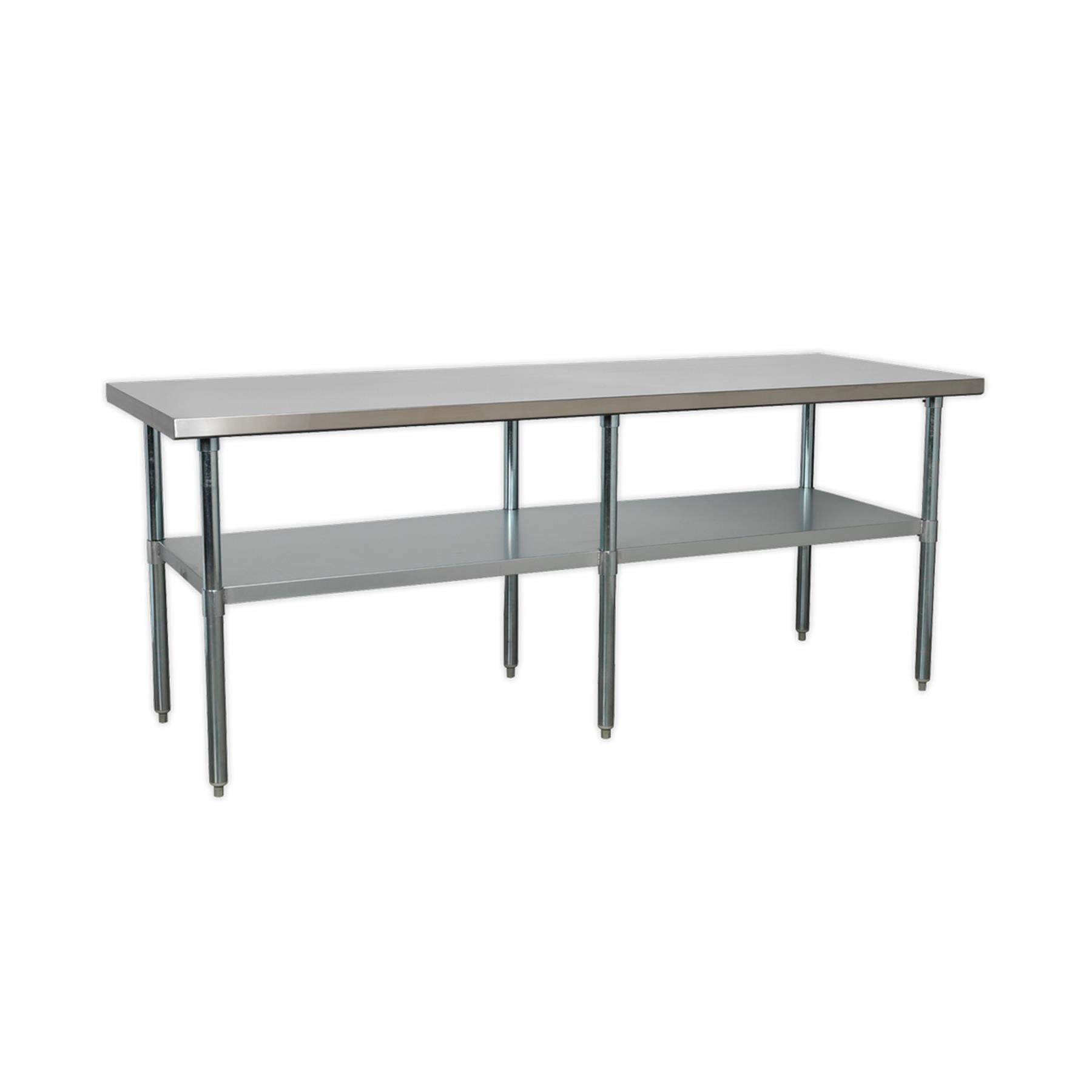 Sealey Stainless Steel Workbench 2.1m Storage Space Adjustable Feet
