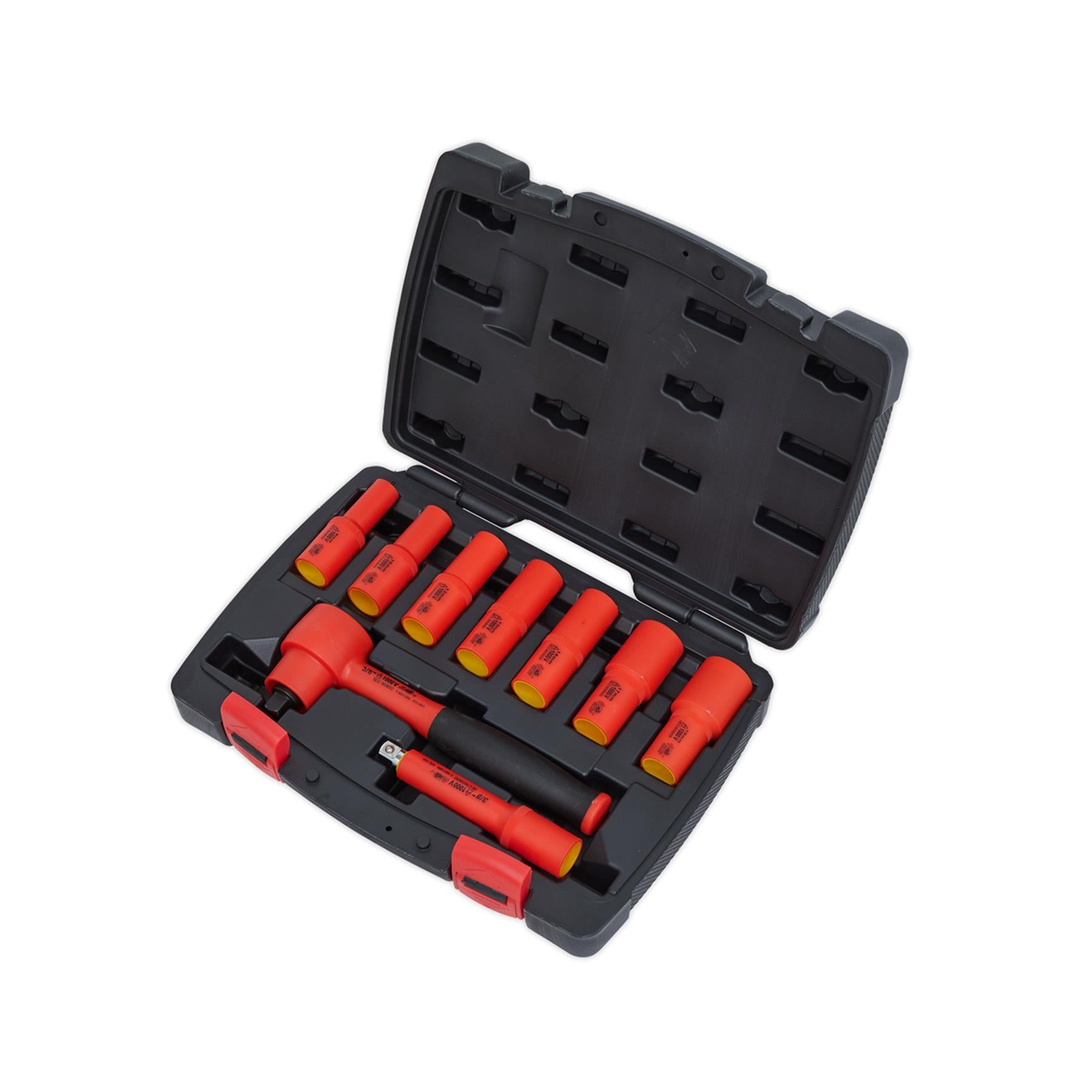 Sealey Insulated Socket Set 9pc 3/8"Sq Drive 6pt WallDrive VDE