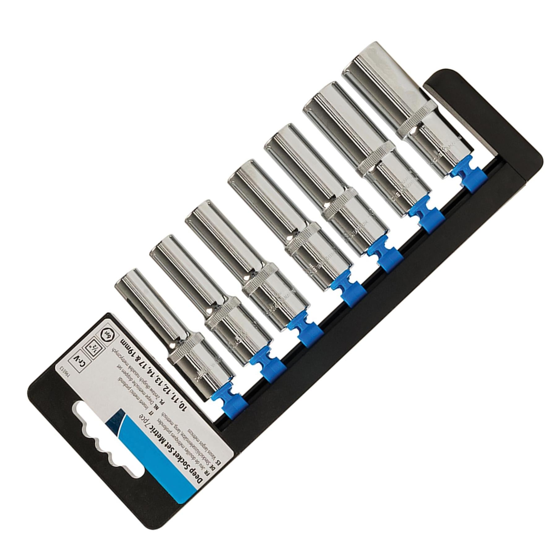 7 Pce 1/2" Deep Drive Metric Socket Set 10mm - 19mm Chrome Vanadium Heavy Duty