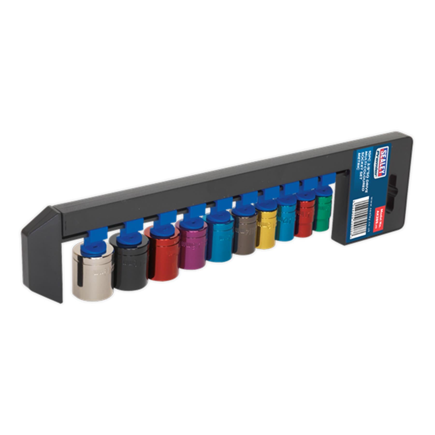 Sealey 10pc Multi Coloured Metric Socket Set 10mm - 19mm 6pt Set 3/8" Sq Drive