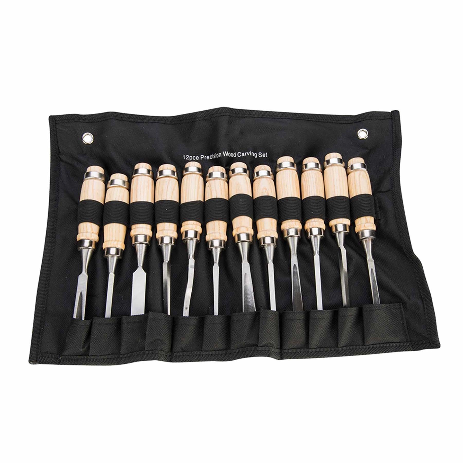 Precision Wood Carving Set 12pce Woodwork Chisels Detailed 200mm Wood Carving