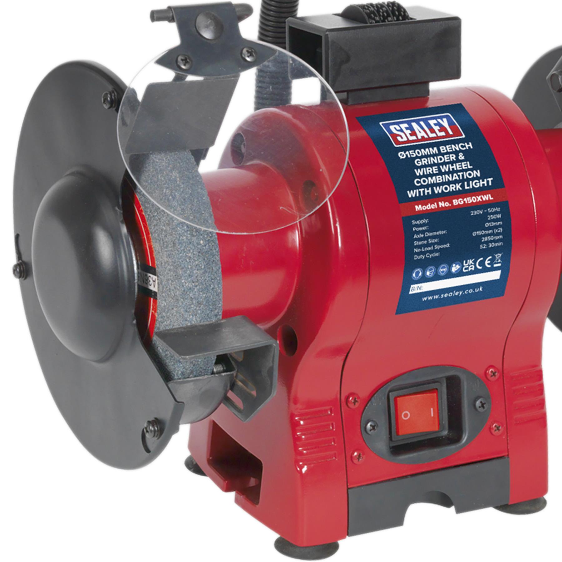 Sealey Bench Grinder 150mm & Wire Wheel Combo with Work Light 230V