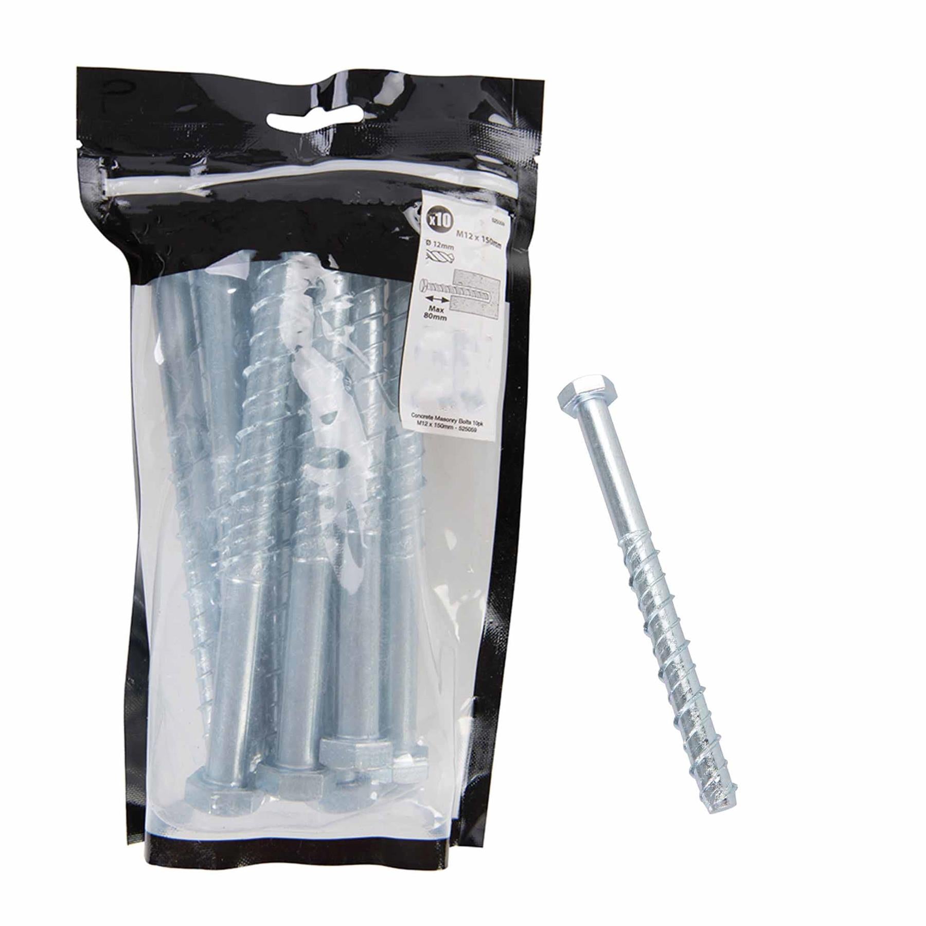 M12x150mm Concrete Masonry Bolts Hexagon Multi Fix Screwbolt Block Brick 10Pk