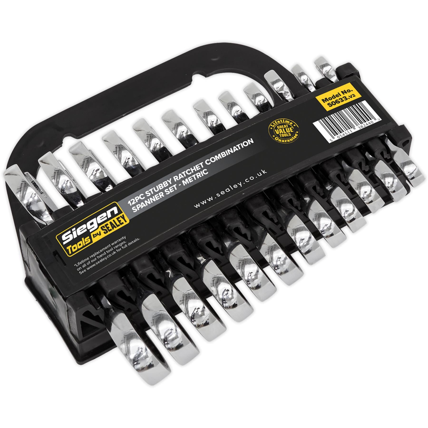Sealey Stubby Ratchet Combination Spanner Set 12pc Metric