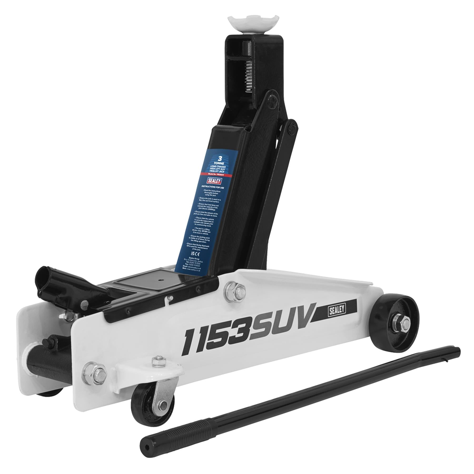 Sealey 1153SUV Long Chassis High Lift SUV Trolley Jack 3 Tonne Car Van Garage