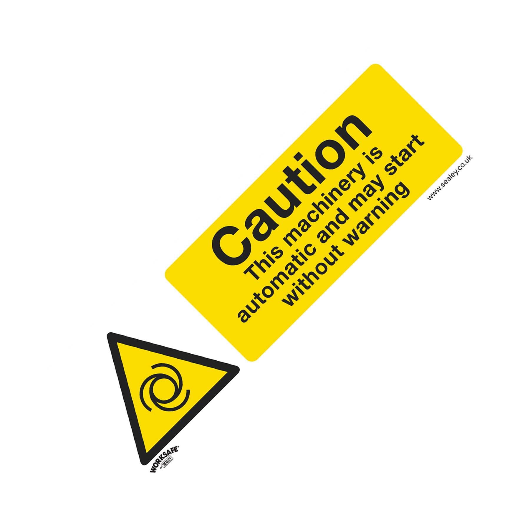 Sealey Safety Sign - Caution Automatic Machinery - Self Adhesive. Pk10