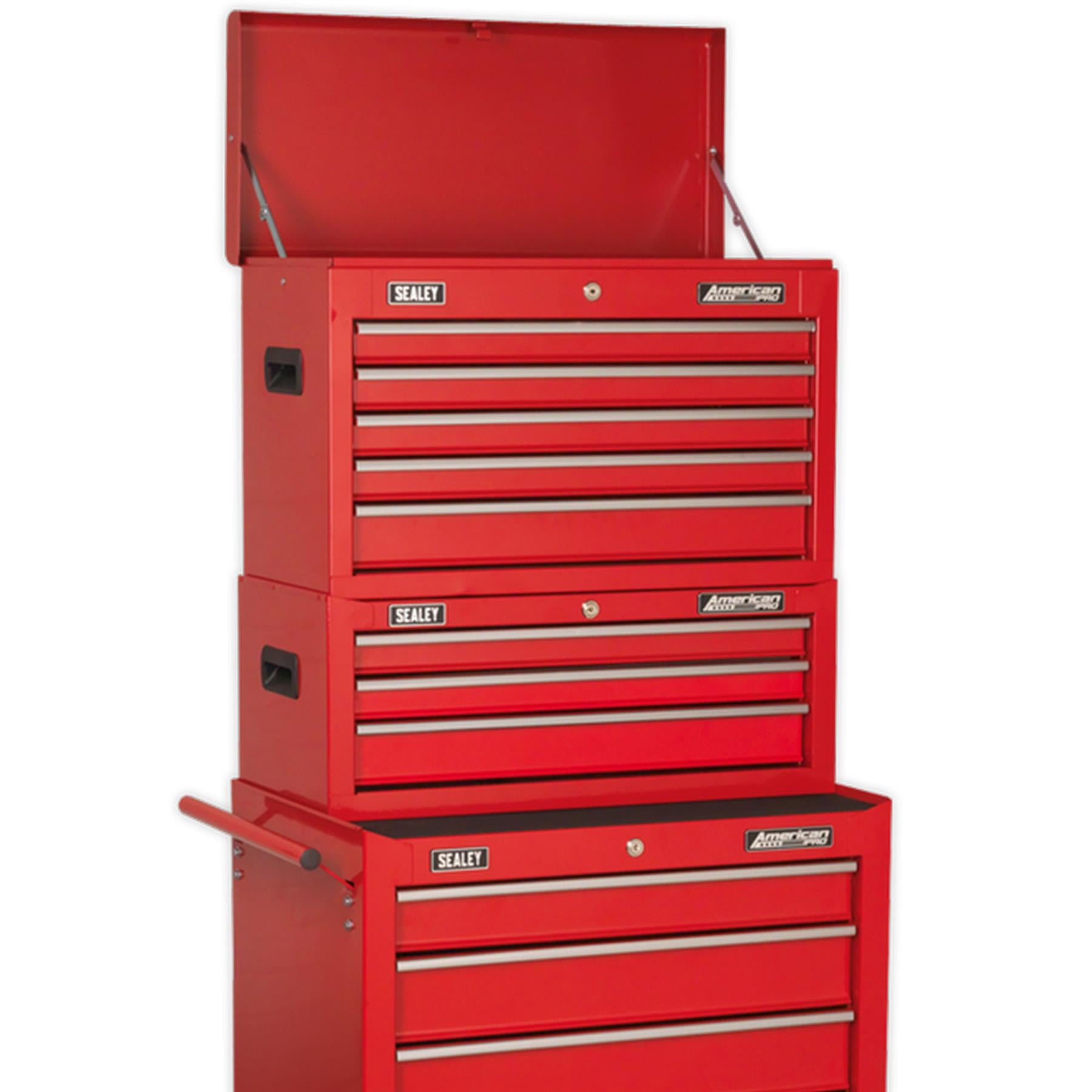 Sealey Topchest, Mid-Box & Rollcab 14 Drawer Stack - Red