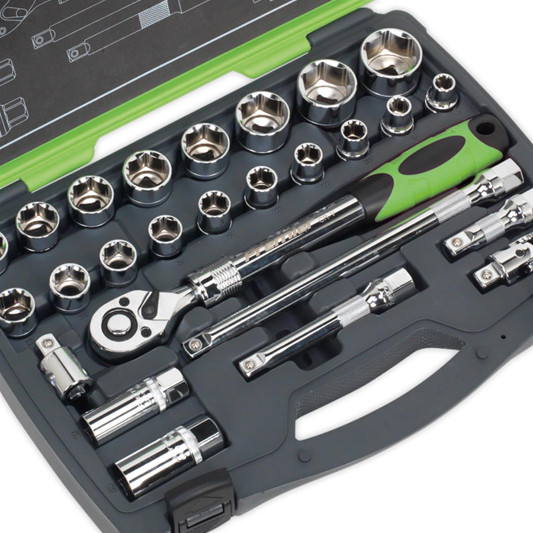 Sealey Socket Set 26pc 1/2"Sq Drive 6pt WallDrive Metric