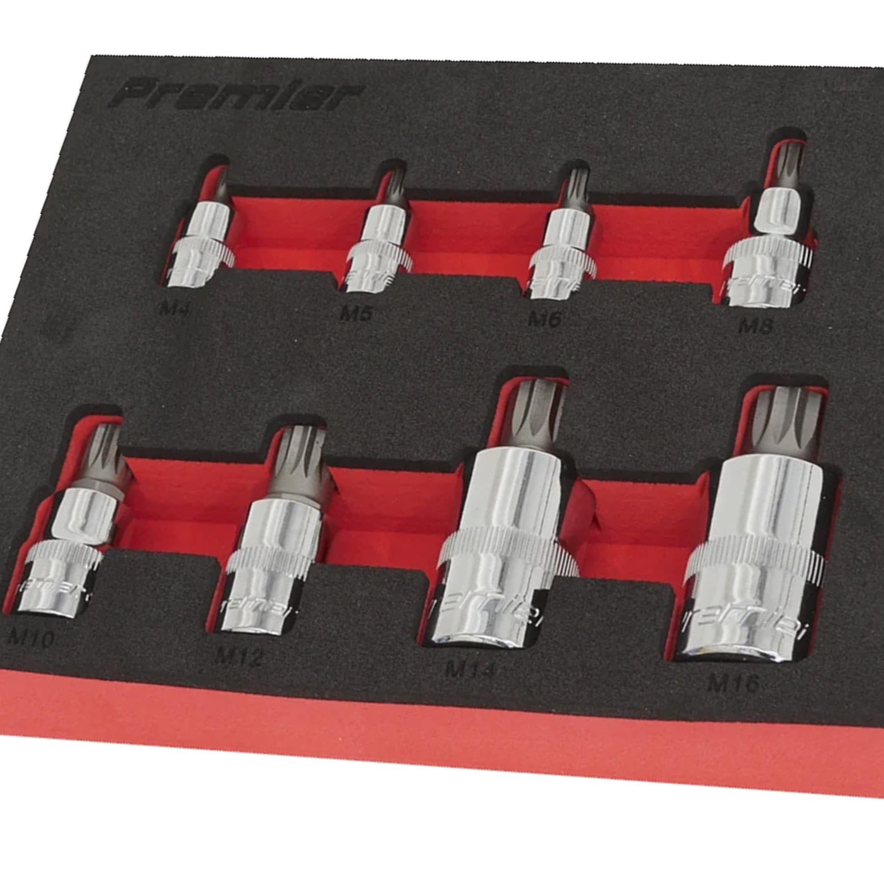 Sealey Spline Socket Bit Set 8pc 1/4", 3/8" & 1/2"Sq Drive