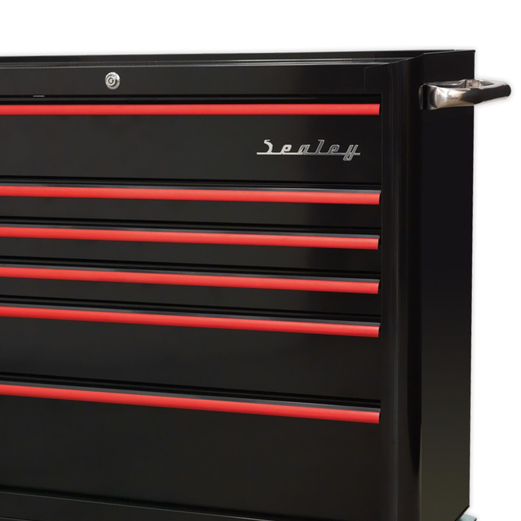 Sealey Rollcab 6 Drawer Retro Style -Black/Red Anodised Draw Pulls