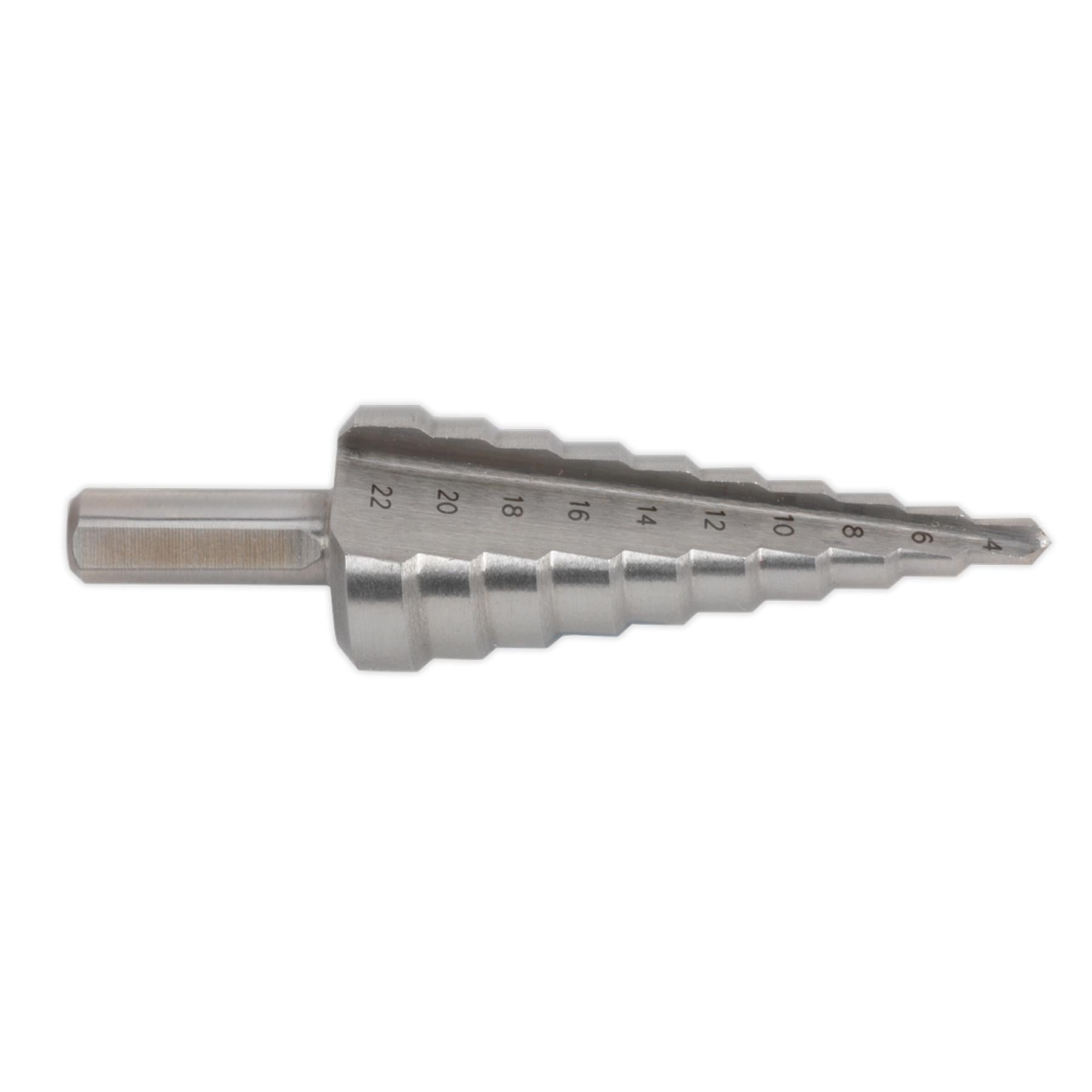 Sealey M2 Step Drill Bit HSS Cone Drill 4-22mm Double Flute Hole Metal Cutter