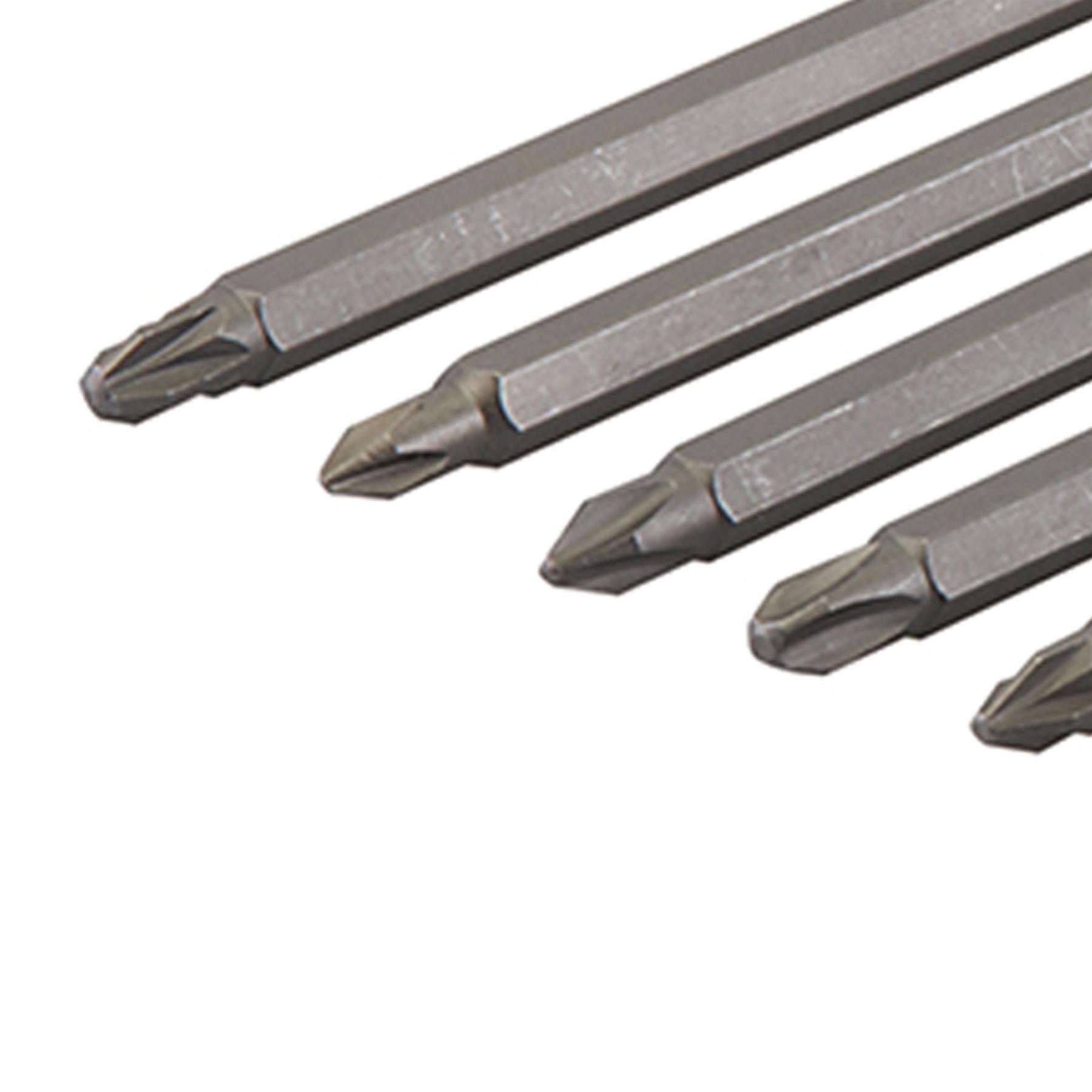 Extra-Long Power Bit Set 9Pce 150mm Chrome Vanadium Steel Slotted, Pz & Phillips