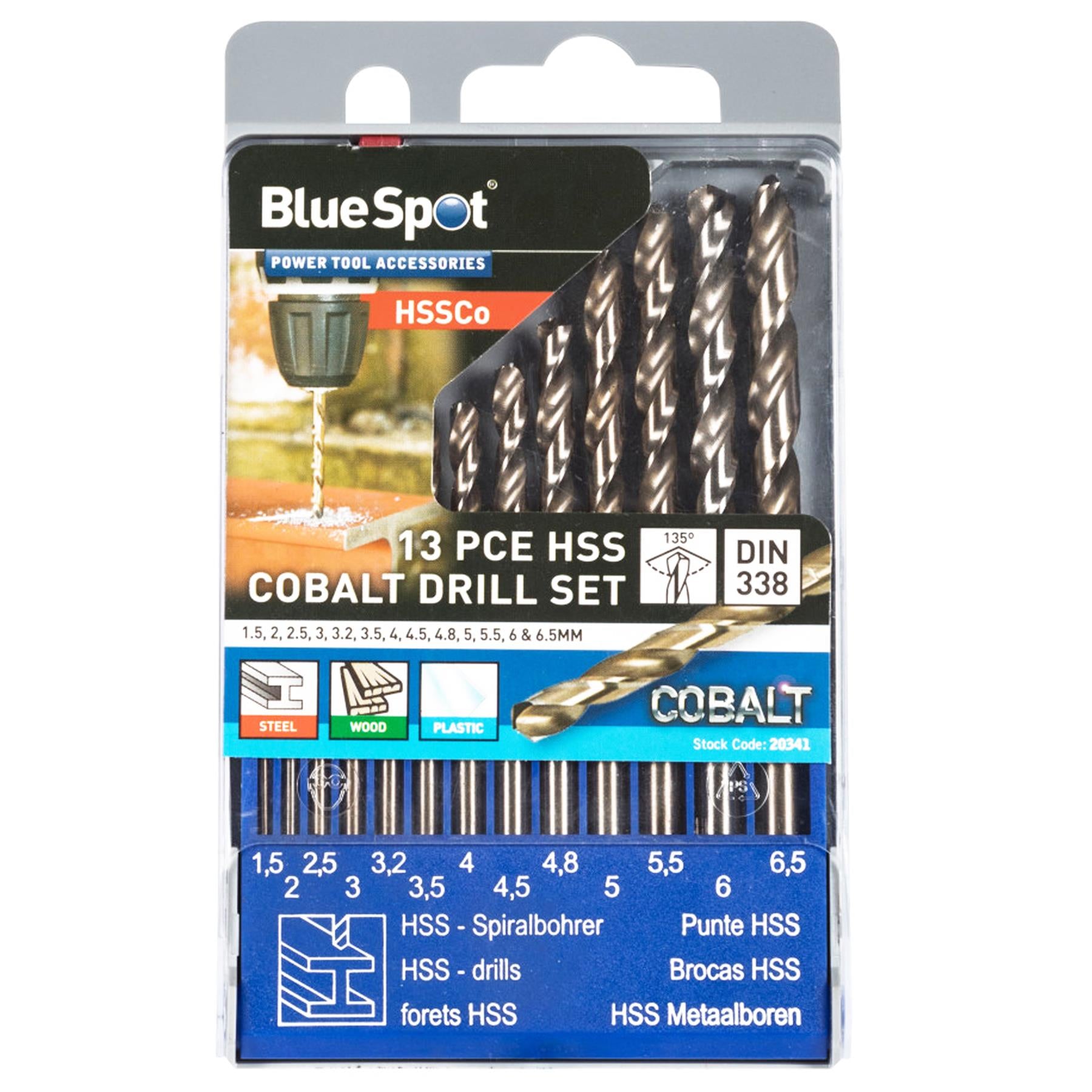 BlueSpot 13 Piece HSS Drill Bit Set Steel 1.5mm To 6.5mm Drill Bits