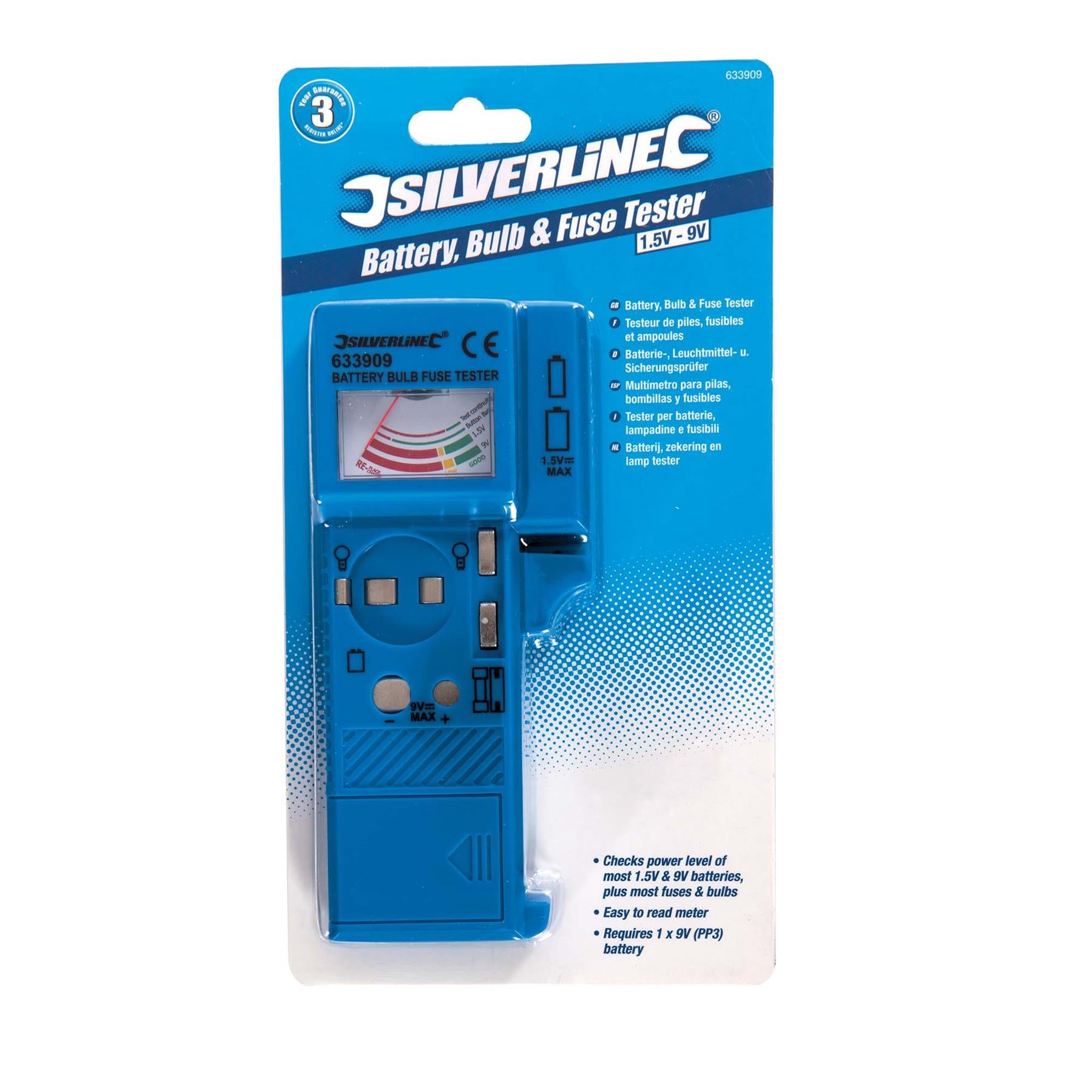 Tester Bulb 1.5V - 9V Fuse & Battery Checks Power Level Of 1.5V & 9V Batteries