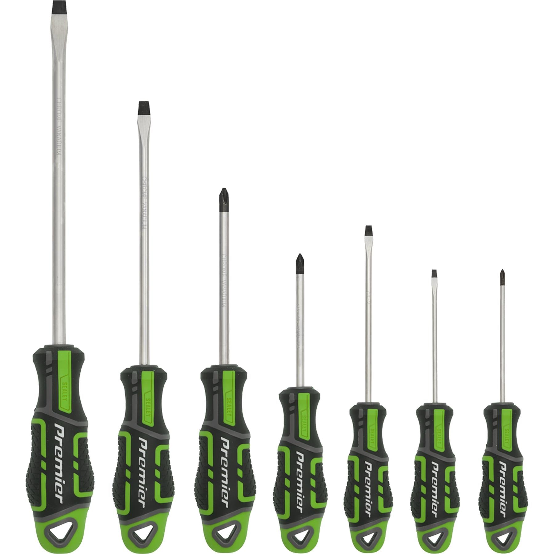 Sealey 7pc Screwdriver Set Slotted & Phillips Magnetic GripMax Hi Vis Green