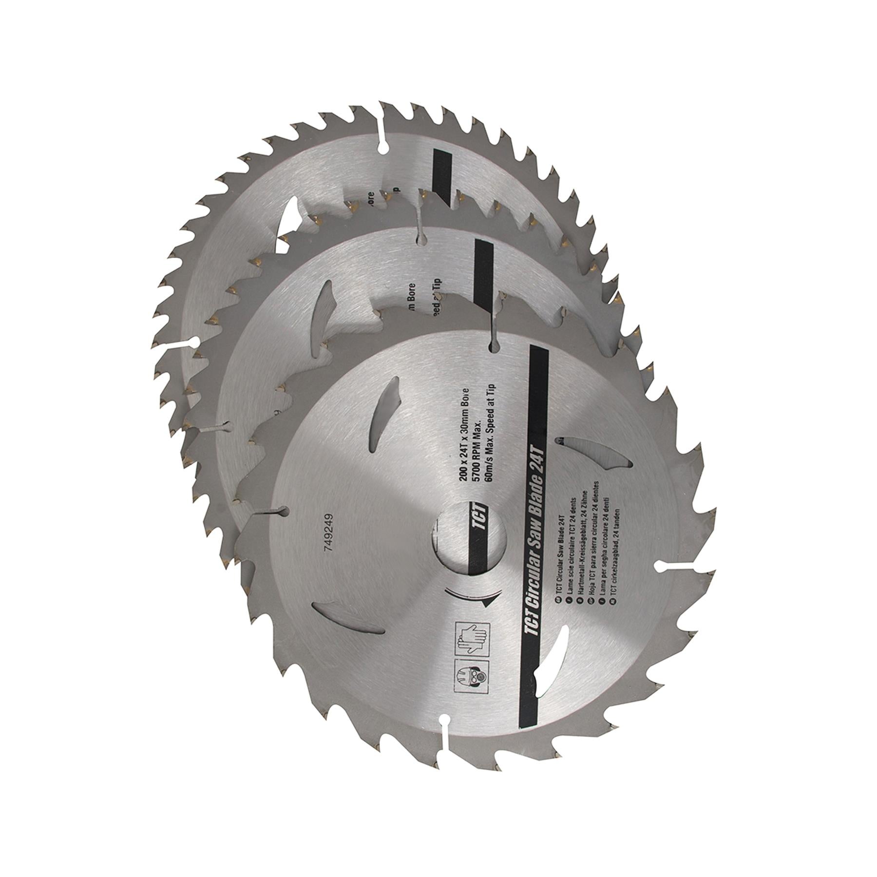 3 Piece TCT Circular Saw Blade Set 200 x 30 - 25, 18, 16mm Rings