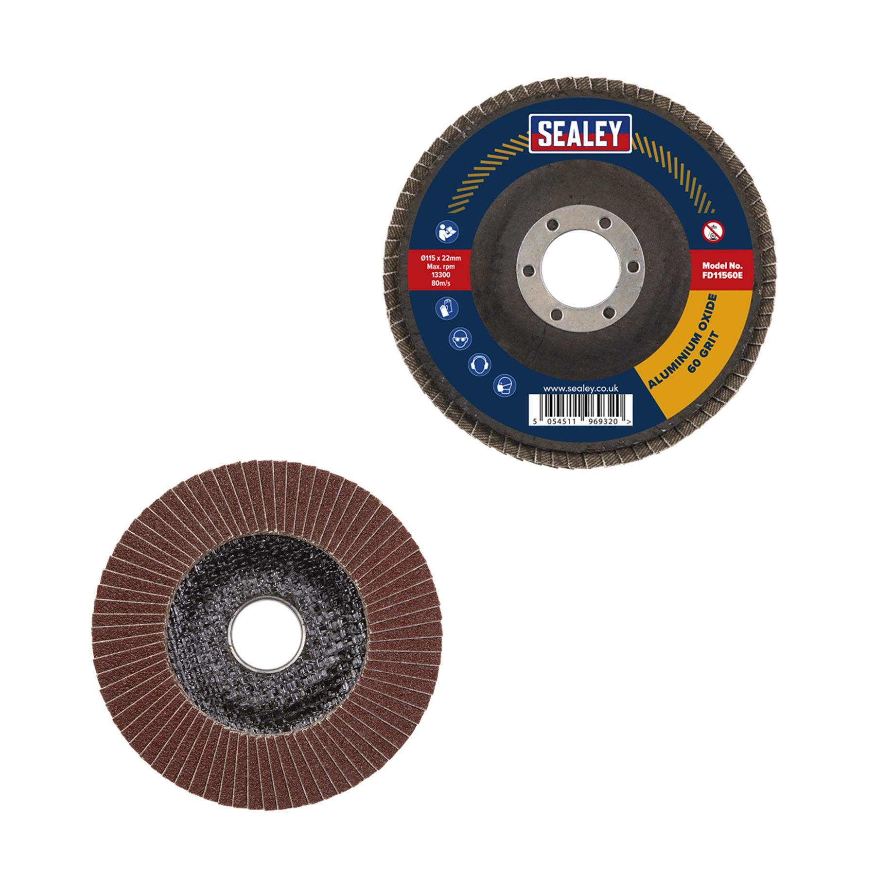 Sealey Flap Disc Aluminium Oxide Ø115mm Ø22mm Bore 60Grit