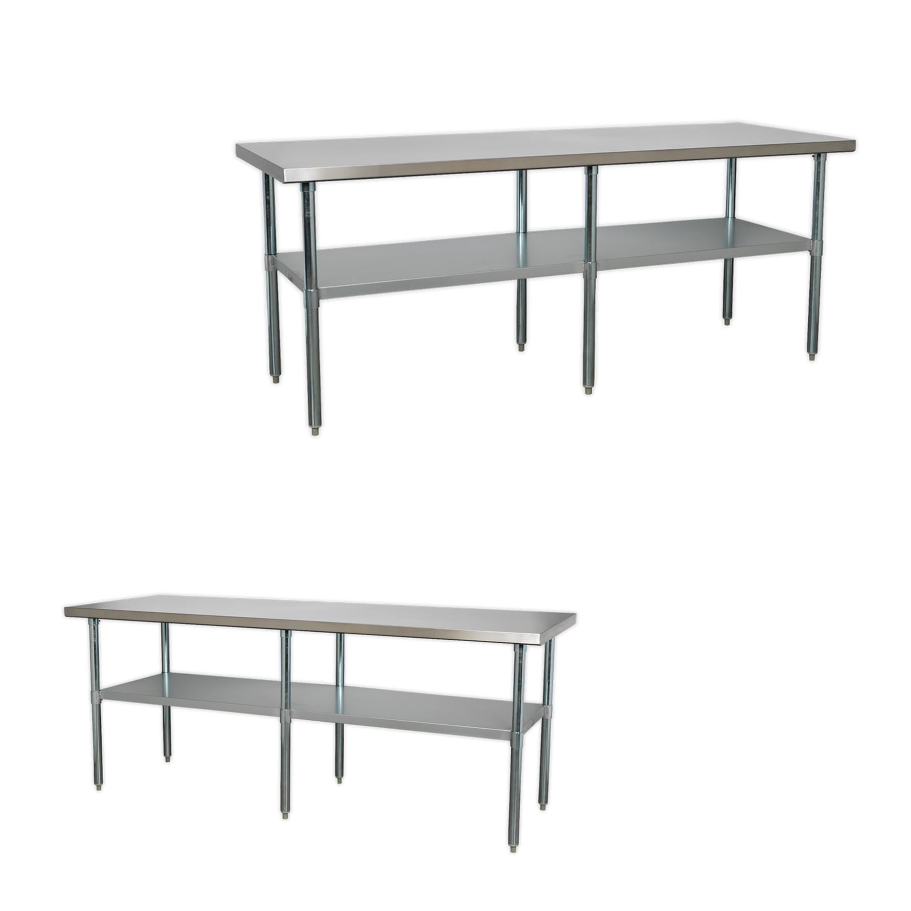 Sealey Stainless Steel Workbench 2.1m Storage Space Adjustable Feet