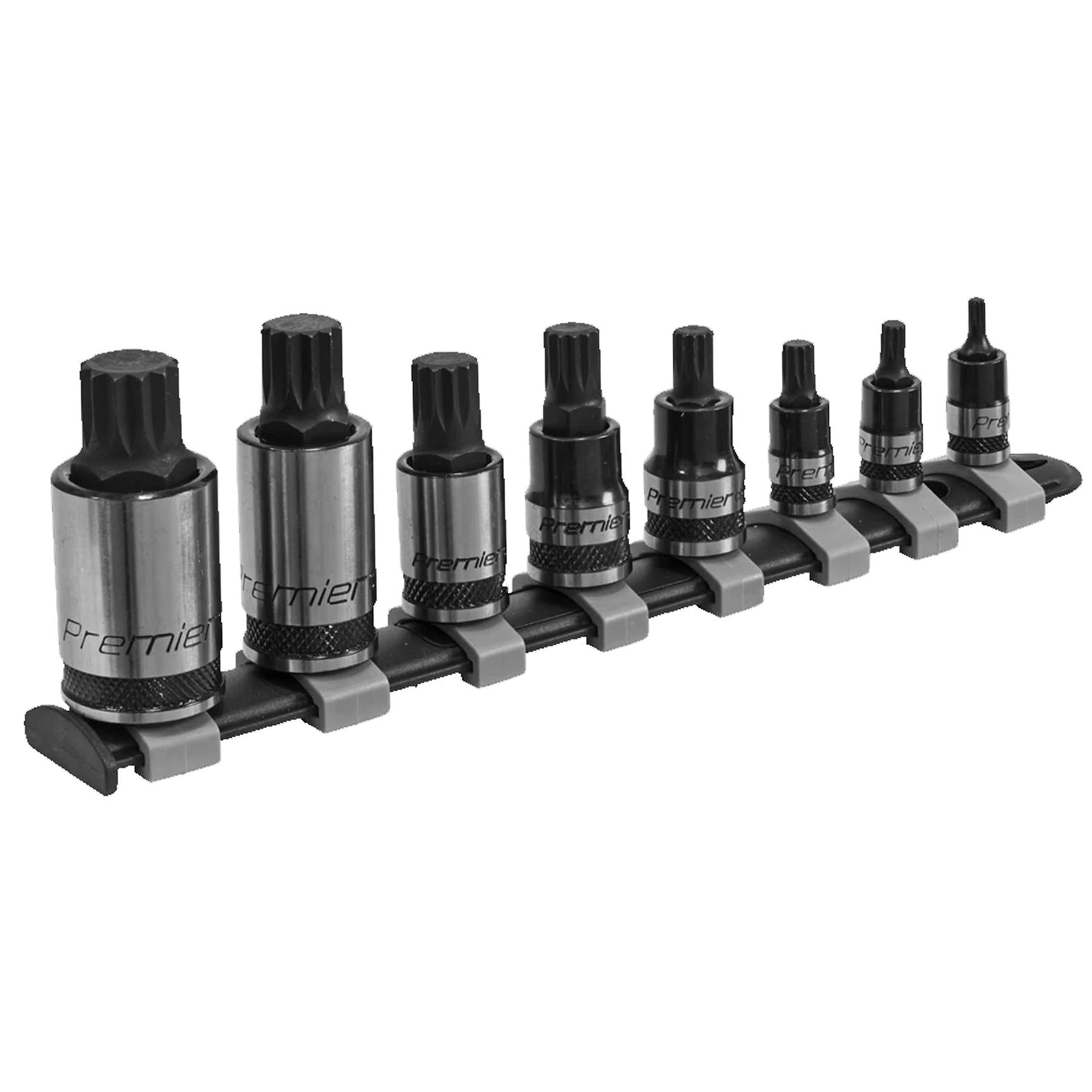 Sealey Spline Socket Bit Set 8pc 1/4", 3/8", 1/2"Sq Dr Black Series
