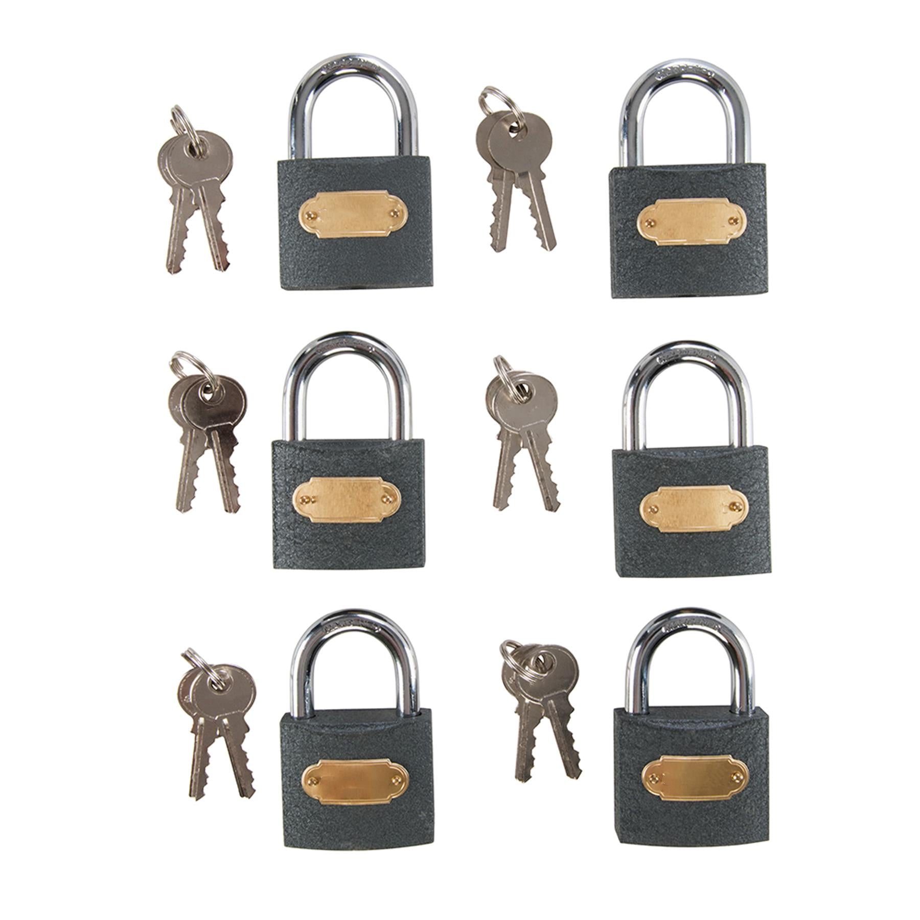 Iron Padlock Keyed Chrome Plated & Hard Steel Shackle With 2 Keys Each 6Pk 50mm