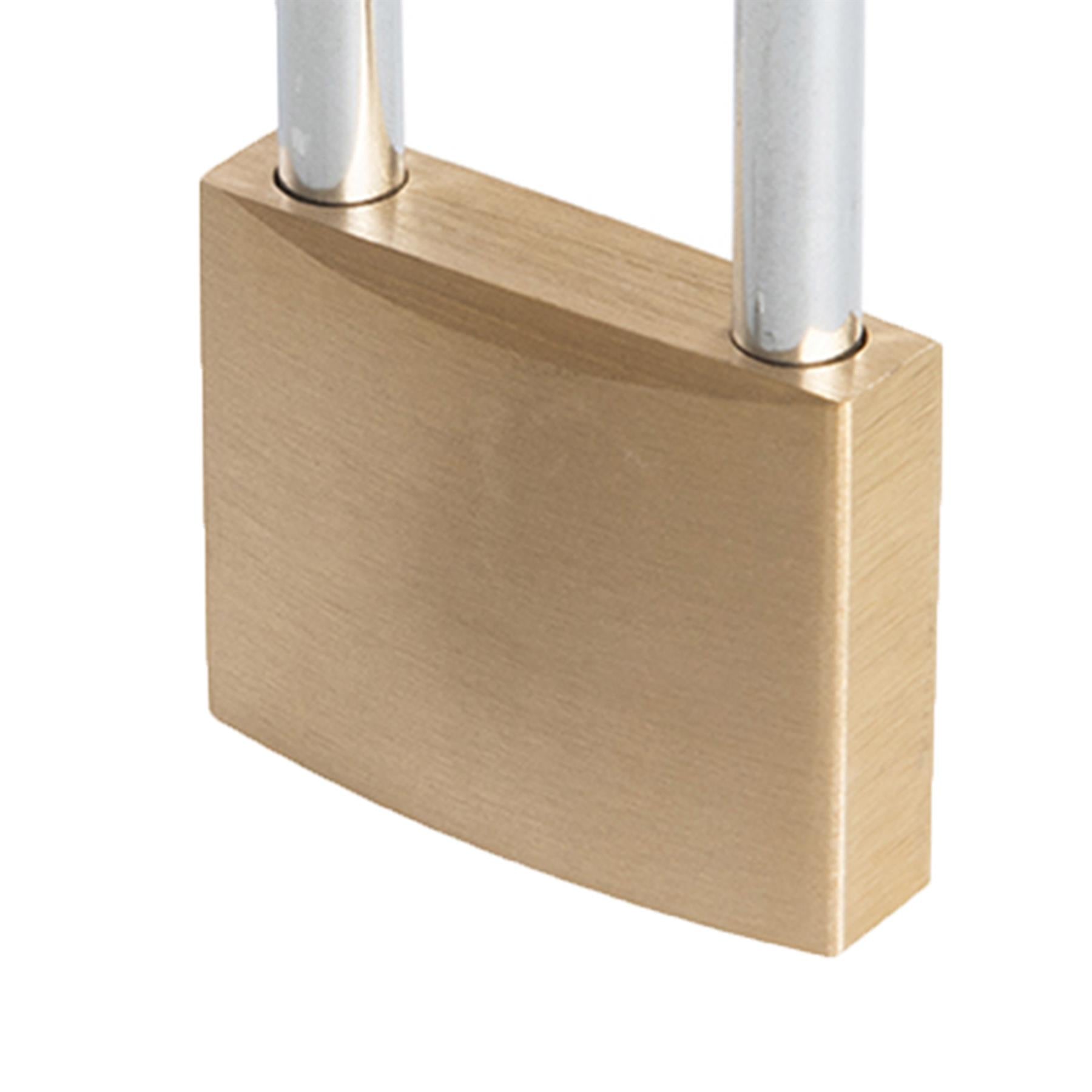 Brass Padlock Long Shackle 50mm Multi-Pin Tumbler Includes 3 Brass Keys