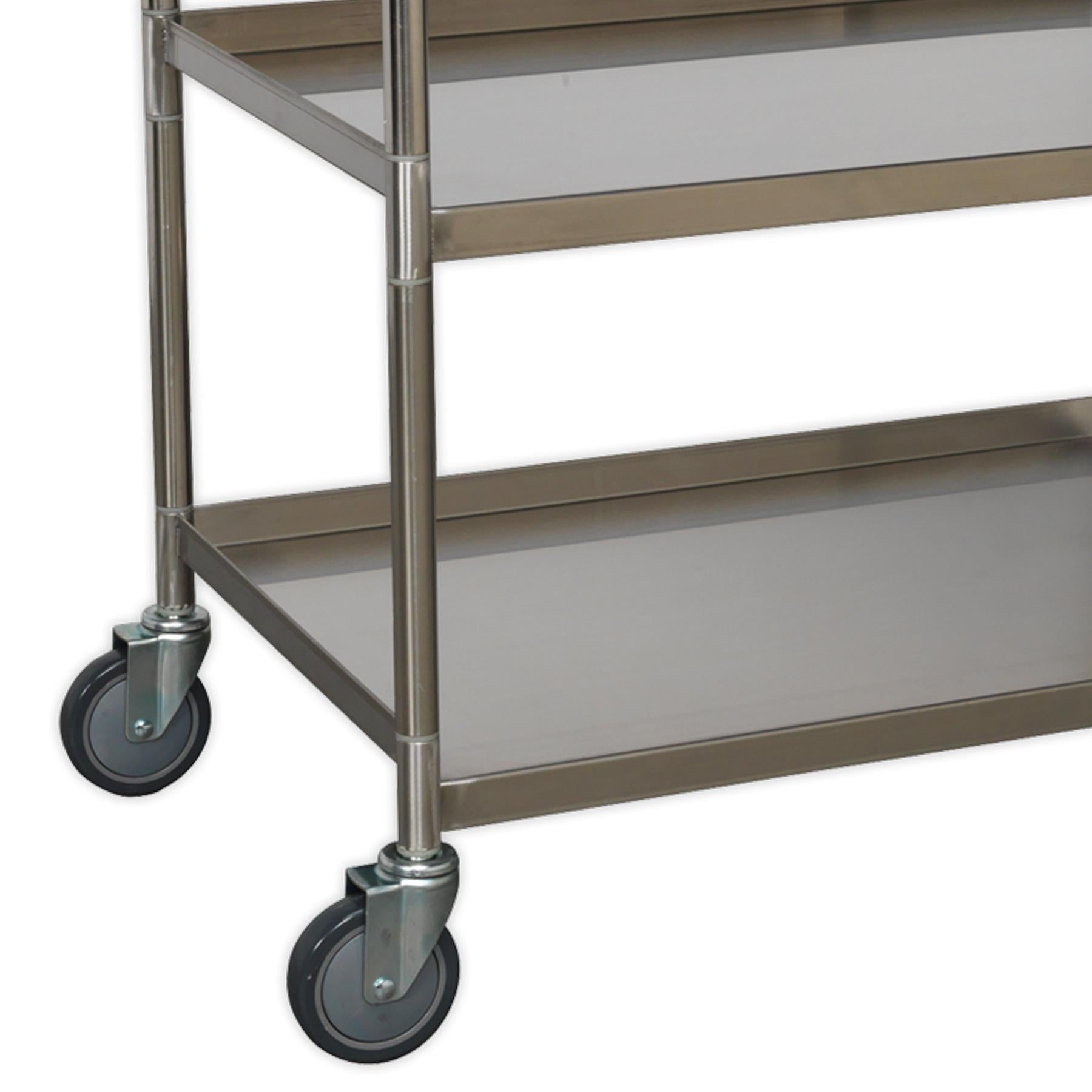 Sealey Workshop Trolley 3-Level Stainless Steel 30kg capacity shelves.