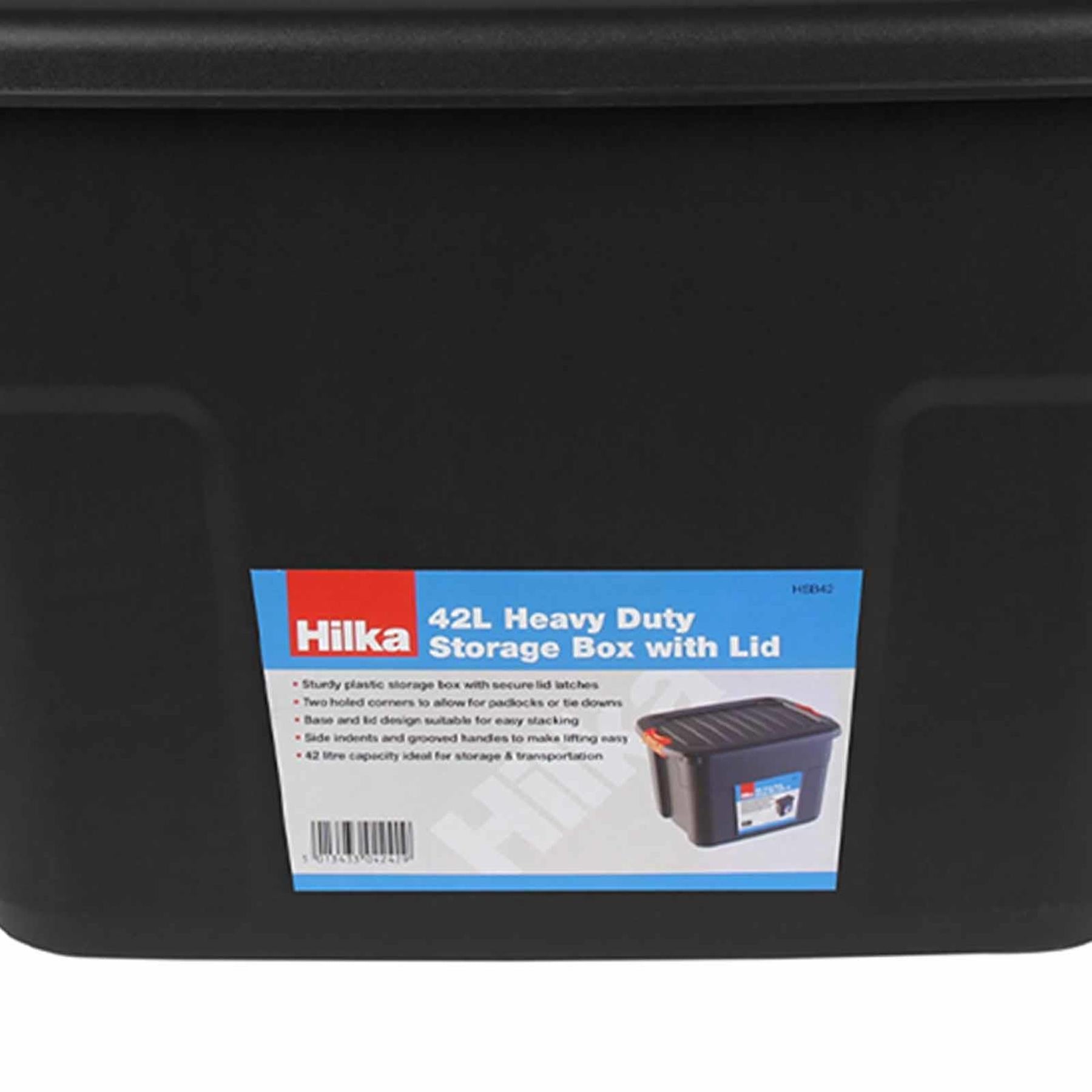 42L Heavy Duty Storage Box with Lid & Latches Plastic Holes Padlock Stackable