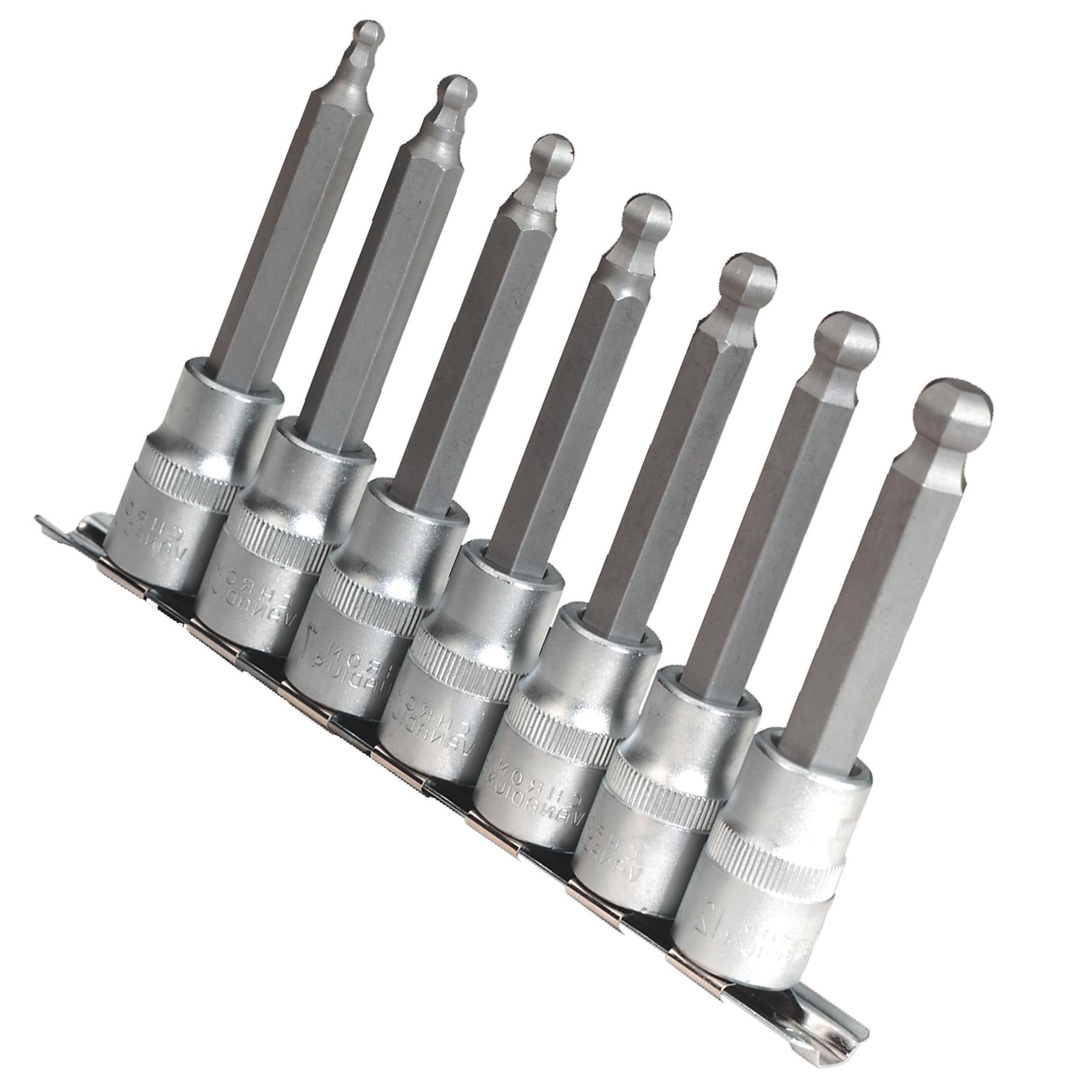 Sealey Ball-End HexSocket Bit Set 7pc 100mm 1/2"Sq Drive Metric
