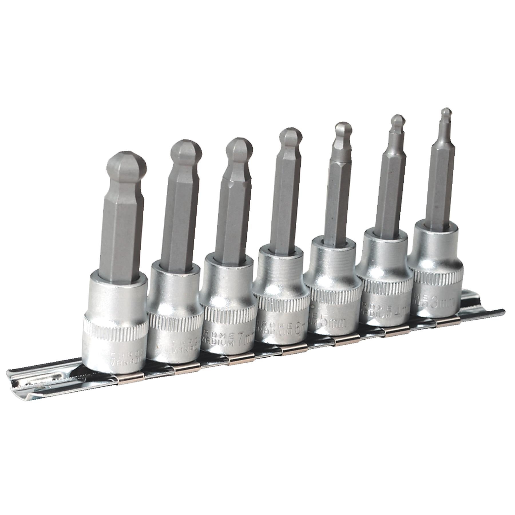 Sealey Hex Ball-End Socket Bit Set 7pc Metric 3/8"Sq Drive 62mm