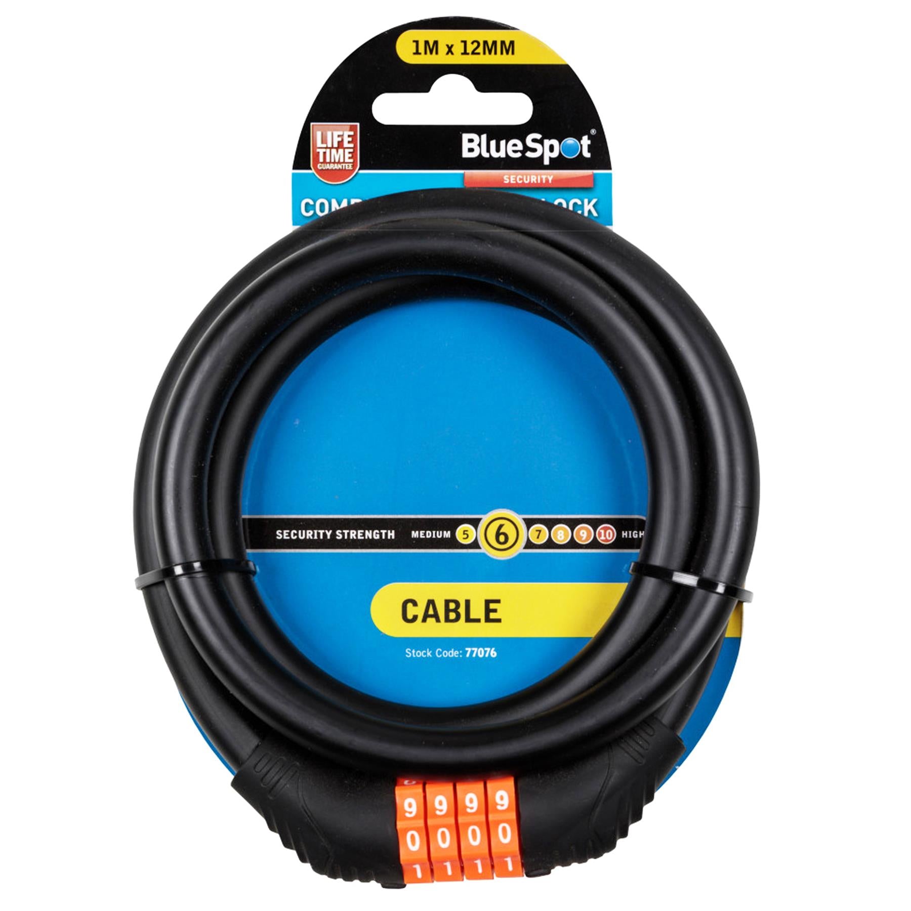 BlueSpot 4 Digit Combination Steel Cable Lock Bicycle 1m x 12mm