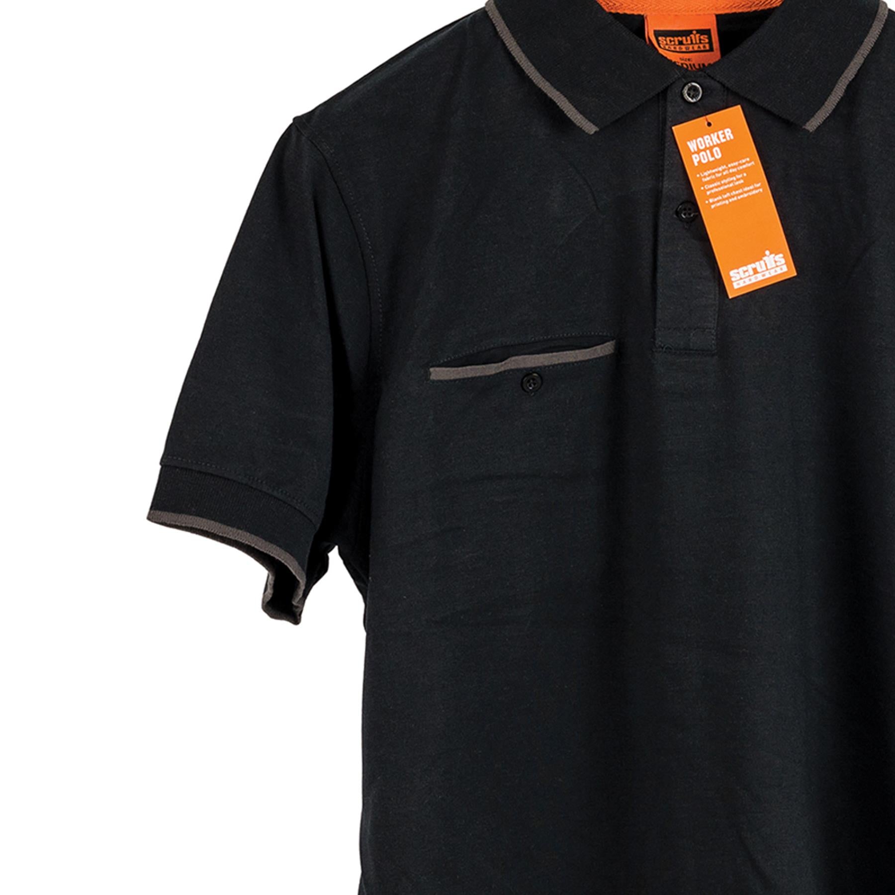 Scruffs Black Polo Shirt Short Sleeve Workwear Mens T Shirt Size XL