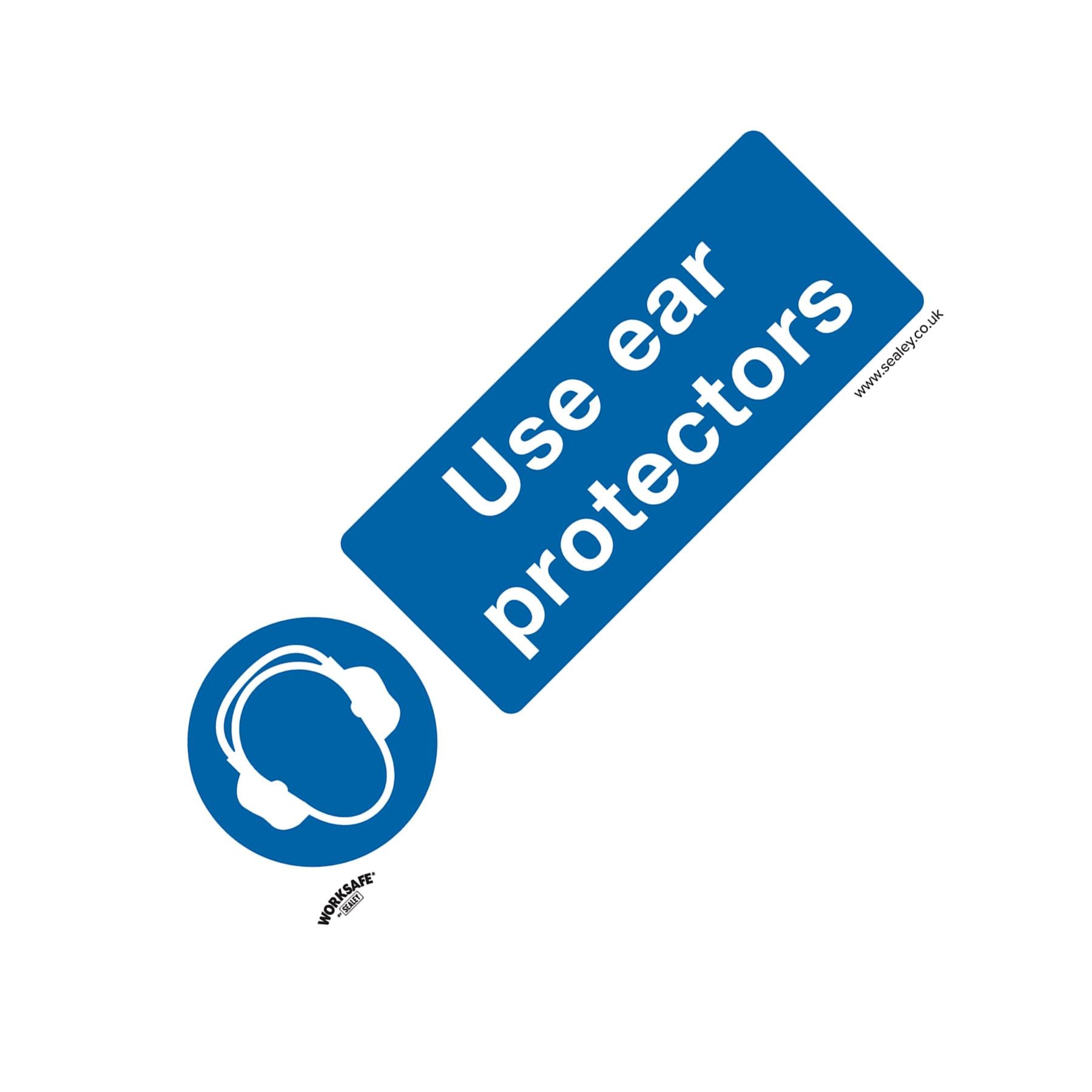 Sealey Safety Sign - Use Ear Protectors - Rigid Plastic-Pack of 10