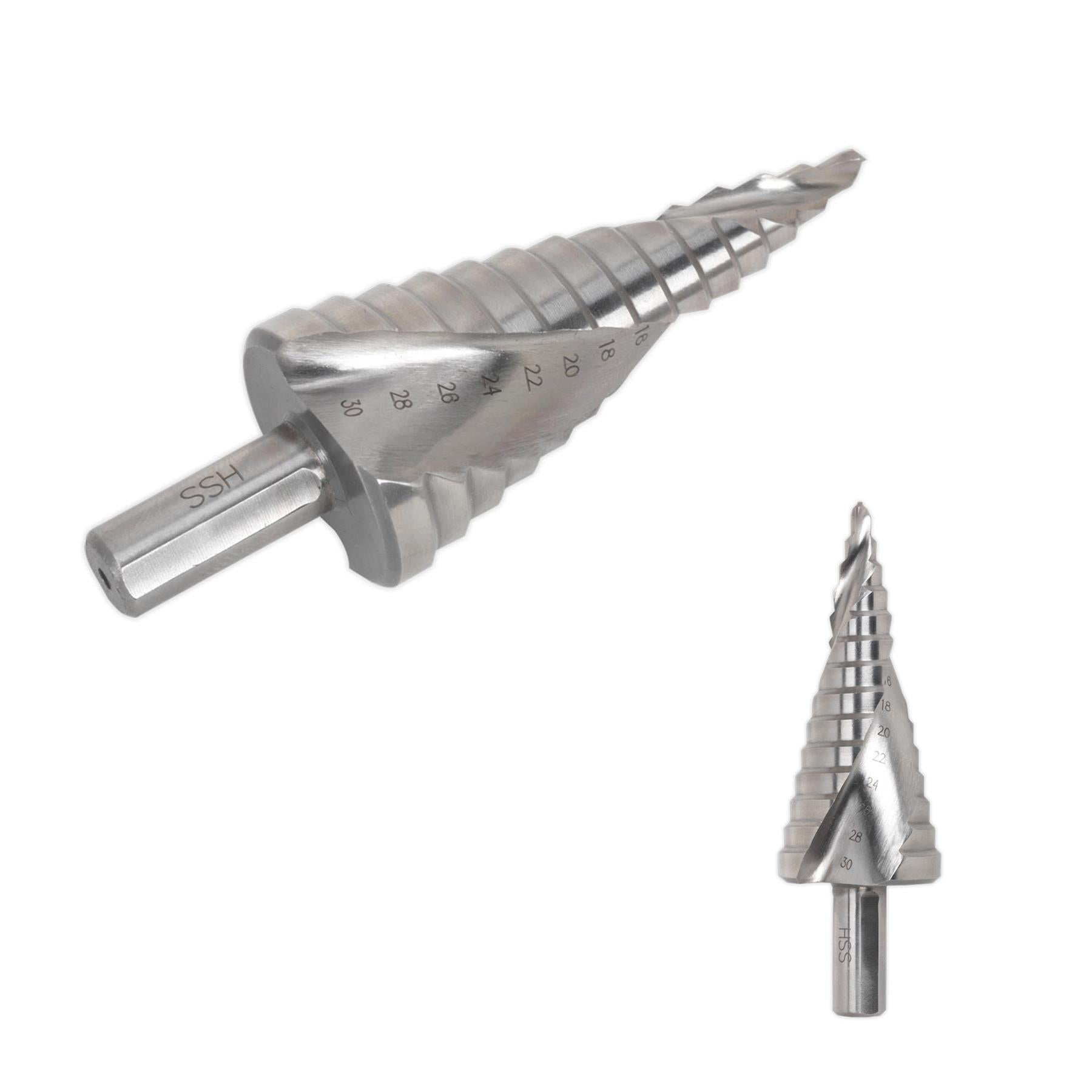 Sealey Step Drill Bit HSS 4341 Double Spiral Flute 4-30mm Hole Cutter AK4748