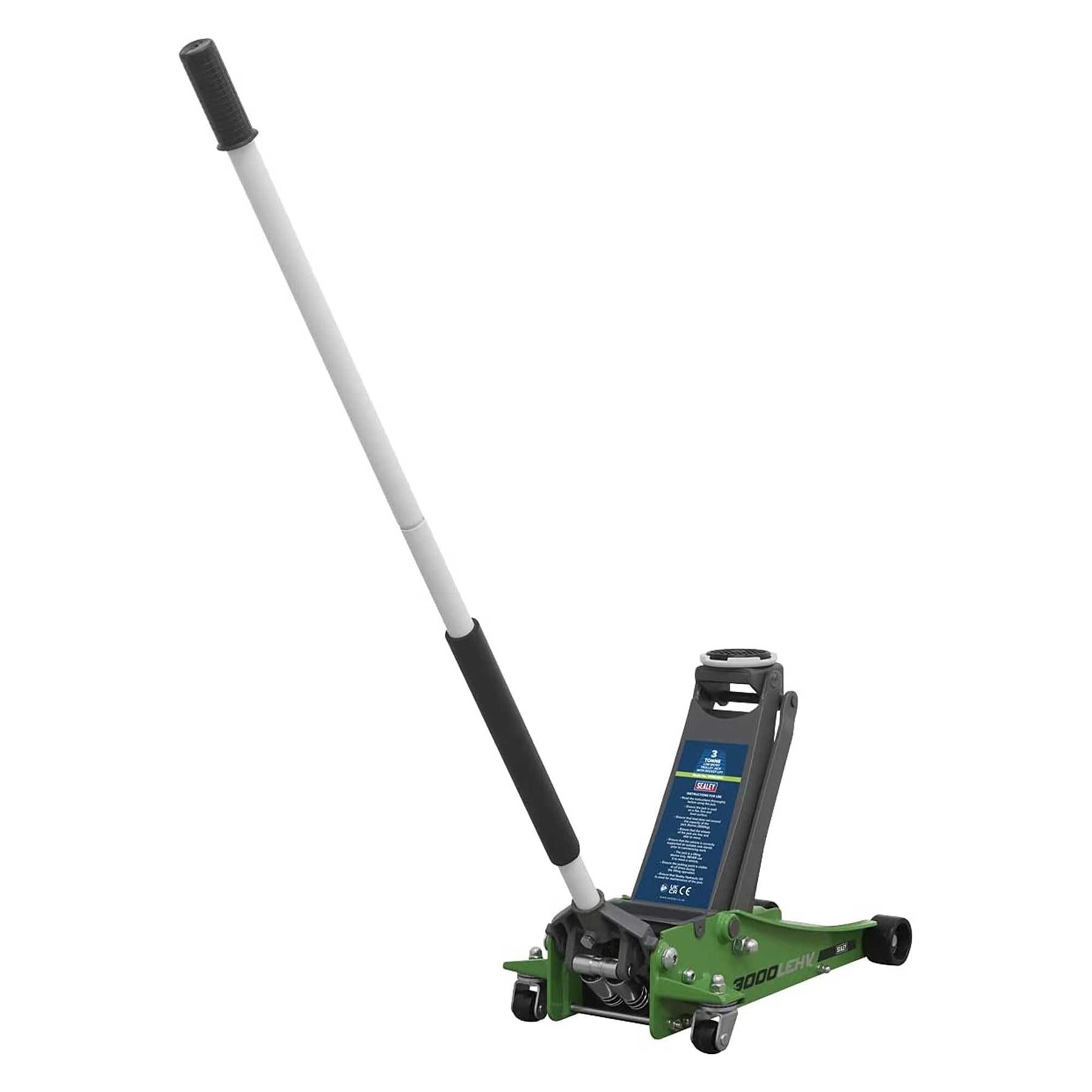 Sealey Trolley Jack 3 Tonne Low Profile Rocket Lift Hi-Vis Green