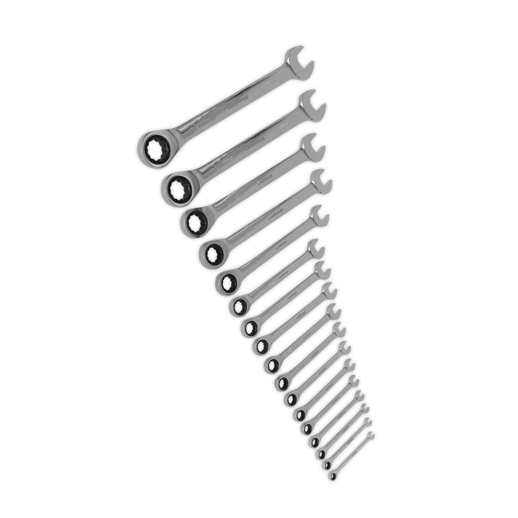 Sealey Combination Ratchet Spanner Set 17pc Metric Chrome Vanadium Steel
