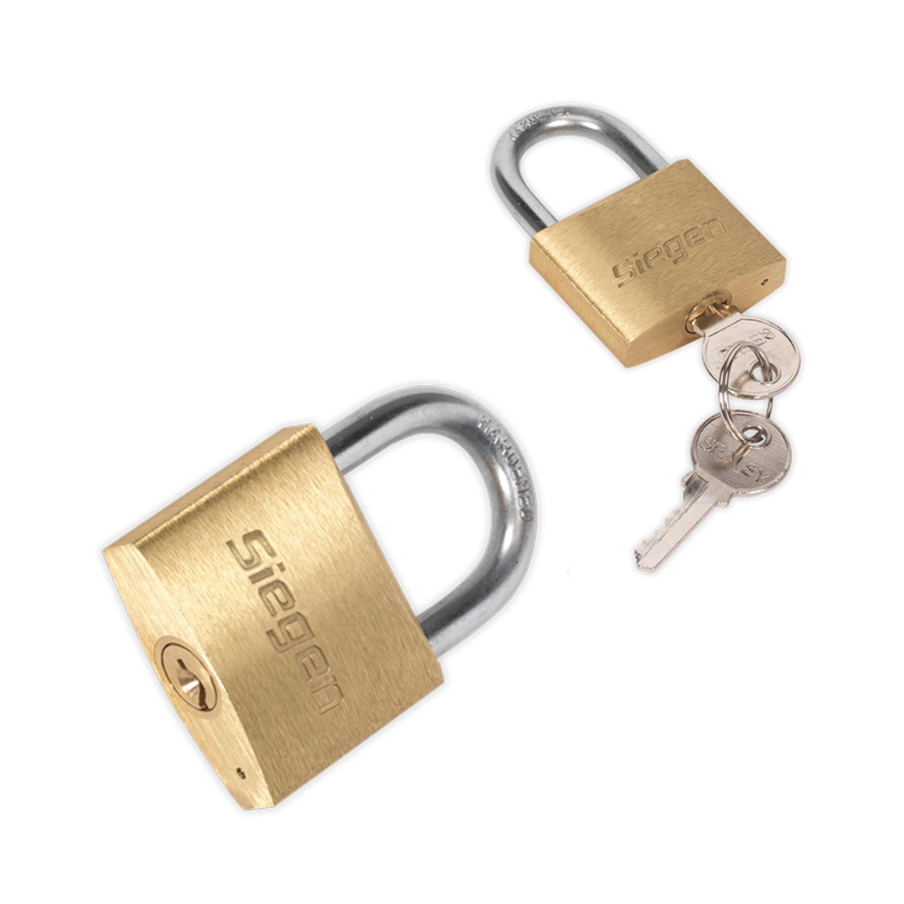 Sealey Brass Body Padlock Brass Cylinder 40mm Key Alike Pack of 4
