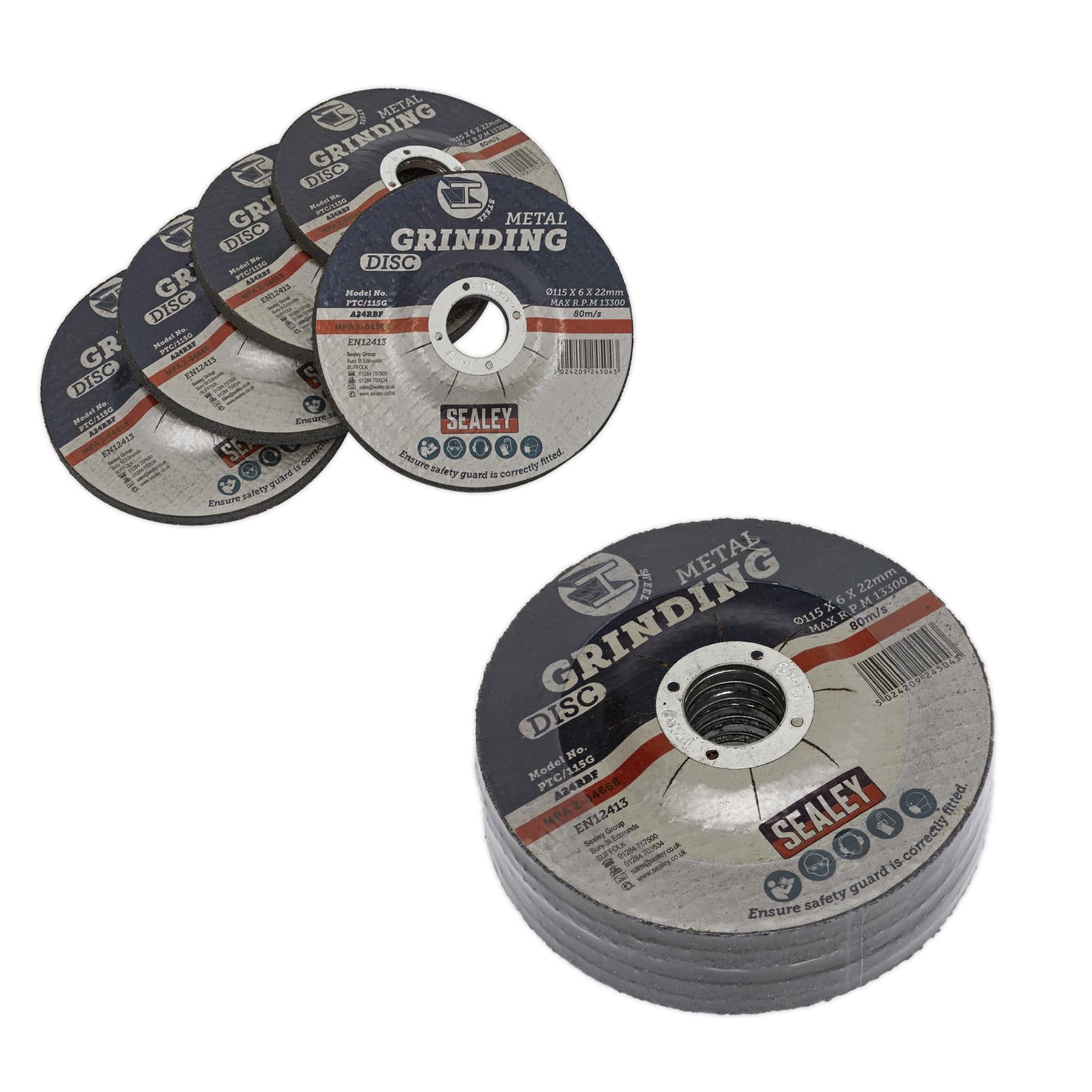 Sealey Grinding Disc 115 x 6mm 22mm Bore - Pack of 5