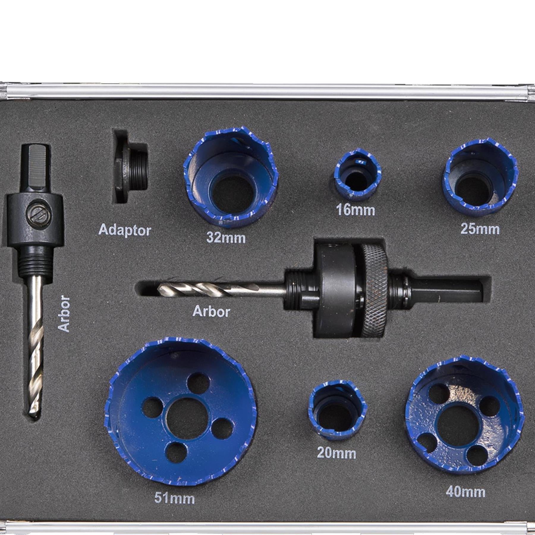 9 Piece Electricians Hole Saw Kit. Professional quality kit Sealey