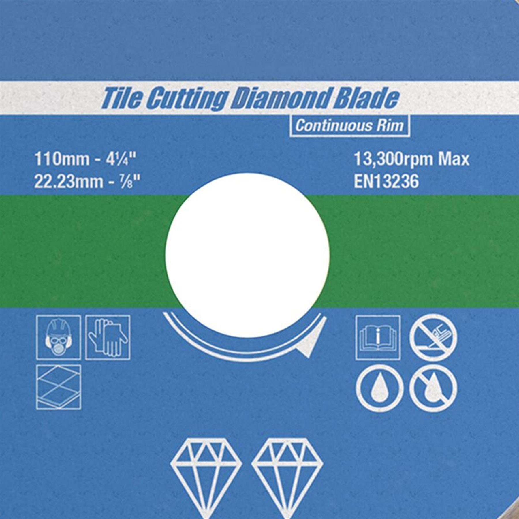 Tile Cutting Diamond Disc 110mm X 22.2mm Continuous Rim Blade Brand New