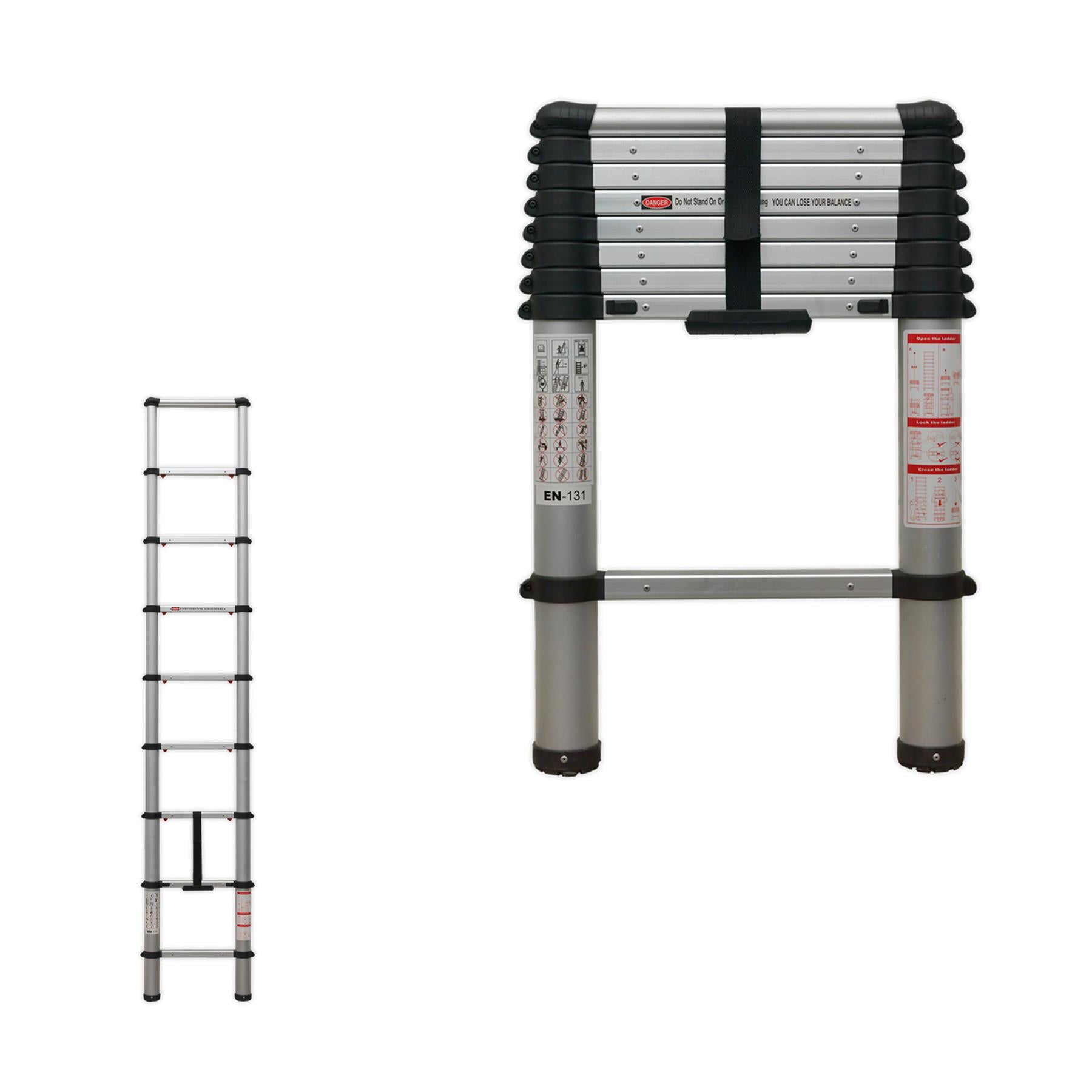 Sealey Aluminium Telescopic Ladder 9-Tread EN 131 Lightweight Use At Multiple Heights